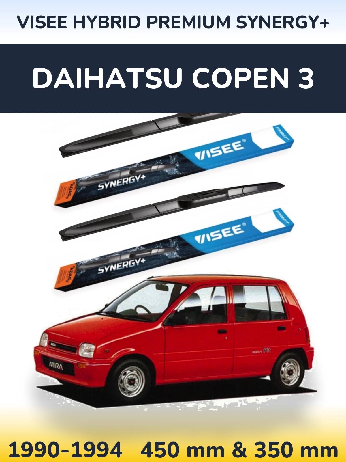 Komplet przednich wycieraczek VISEE HYBRID PREMIUM SYNERGY+ 450 & 350 mm do Daihatsu Copen 3 1990-1994