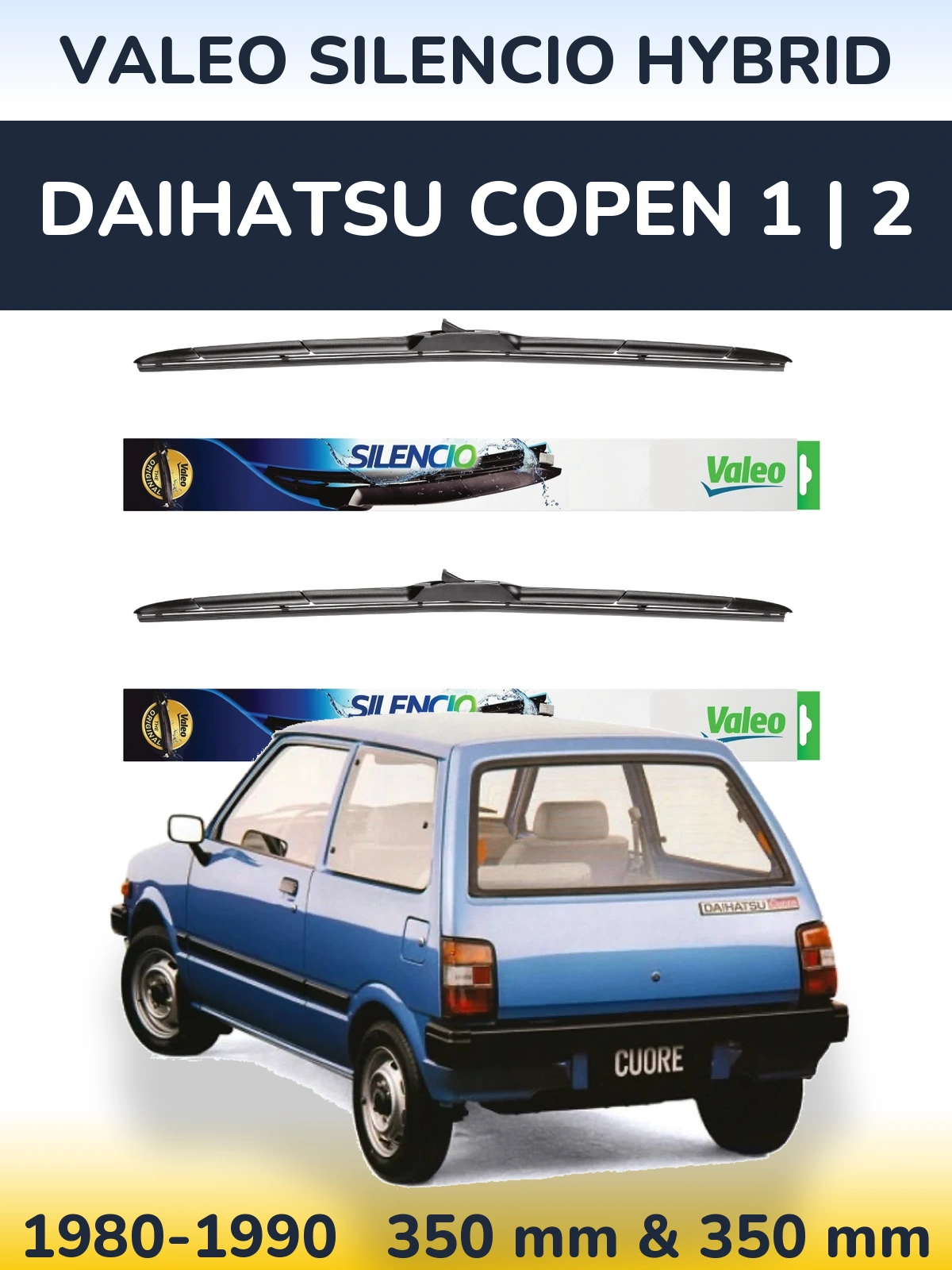 Komplet przednich wycieraczek Valeo Silencio Hybrid 350 & 350 mm do Daihatsu Copen 1 | 2 1980-1990