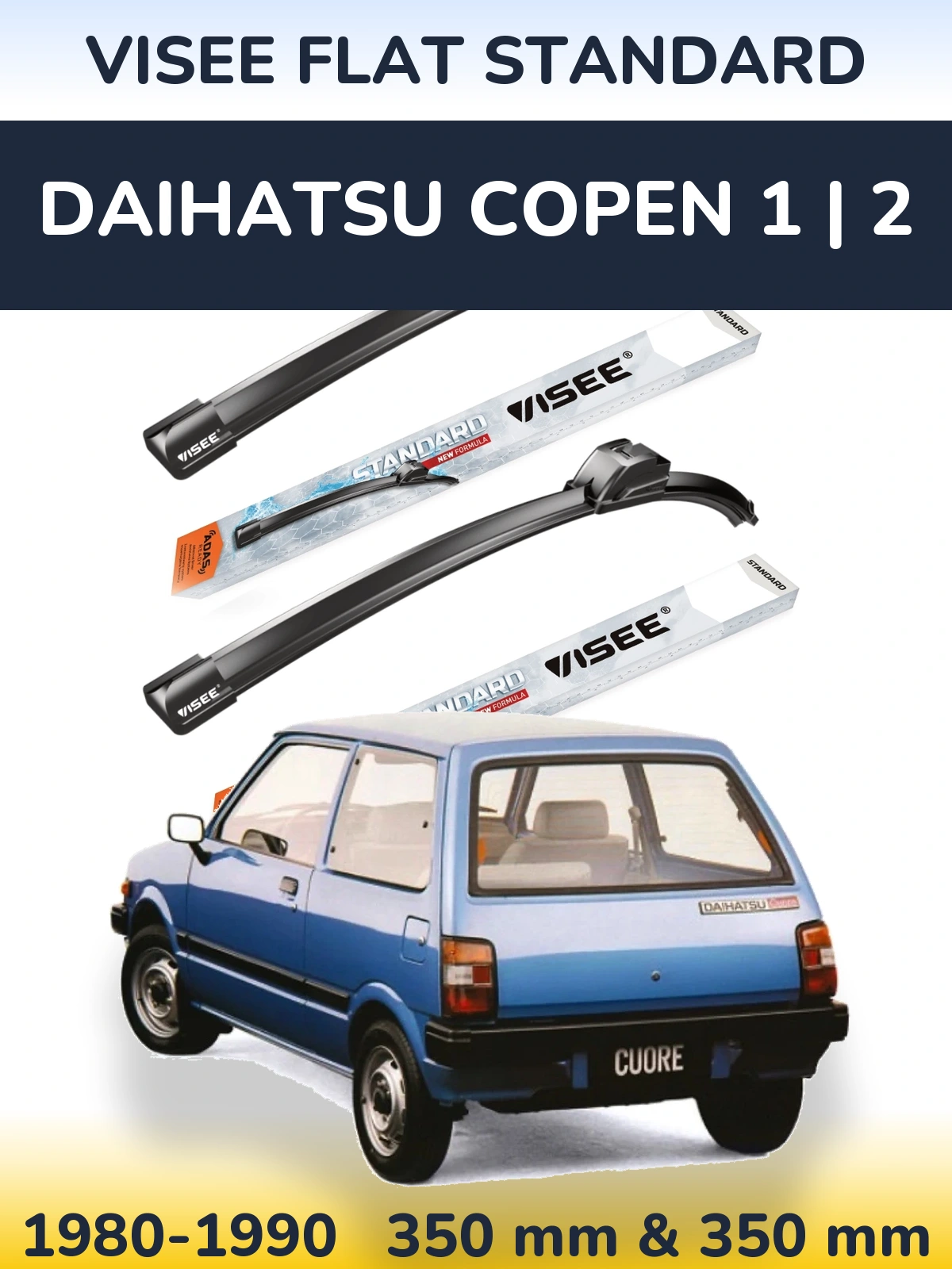 Komplet przednich wycieraczek VISEE FLAT STANDARD 350 & 350 mm do Daihatsu Copen 1 | 2 1980-1990