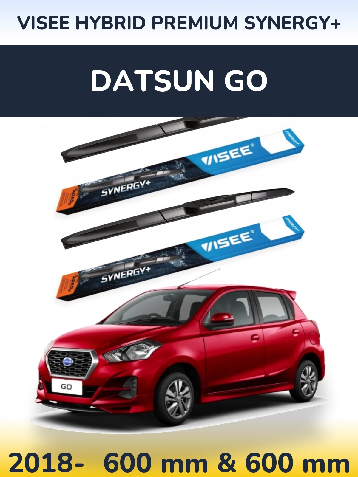 Front wiper blade set VISEE HYBRID PREMIUM SYNERGY+ 600 & 600 mm for Datsun Go 2018-2026