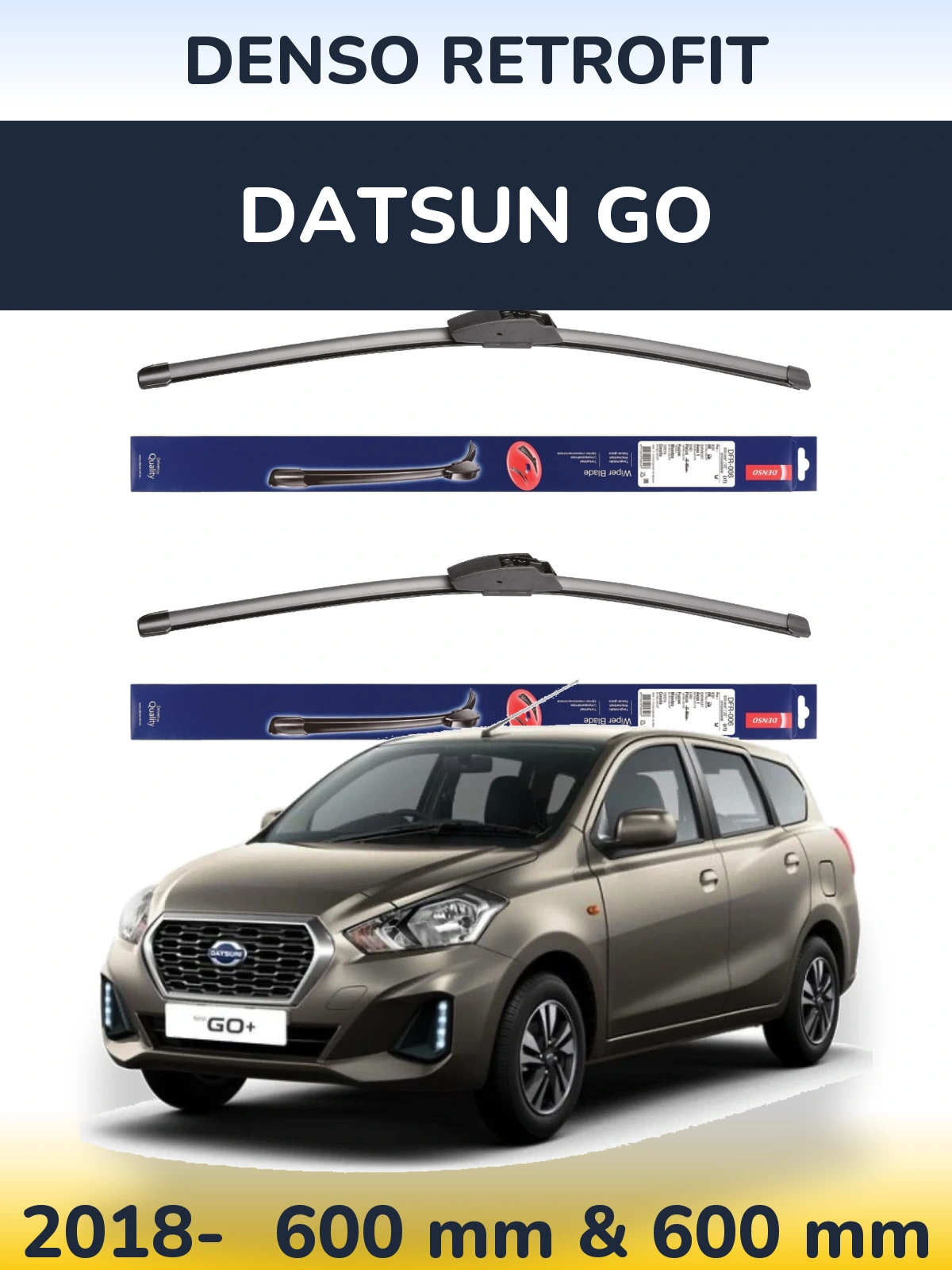 Комплект передних дворников Denso Retrofit 600 & 600 мм для Datsun Go 2018-2026