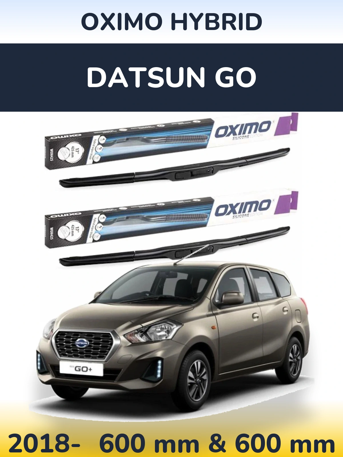 Комплект передних дворников Oximo Hybrid 600 & 600 мм для Datsun Go 2018-2026