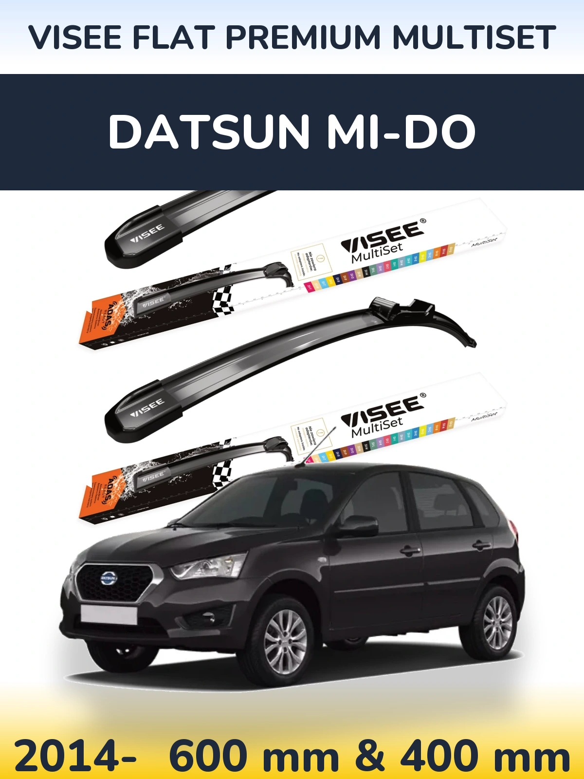 Комплект передних дворников VISEE FLAT PREMIUM MultiSet 600 & 400 мм для Datsun mi-DO 2014-2026