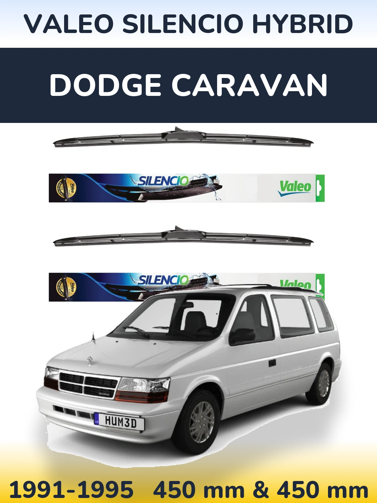 Комплект передних дворников Valeo Silencio Hybrid 450 & 450 мм для Dodge Caravan 1991-1995