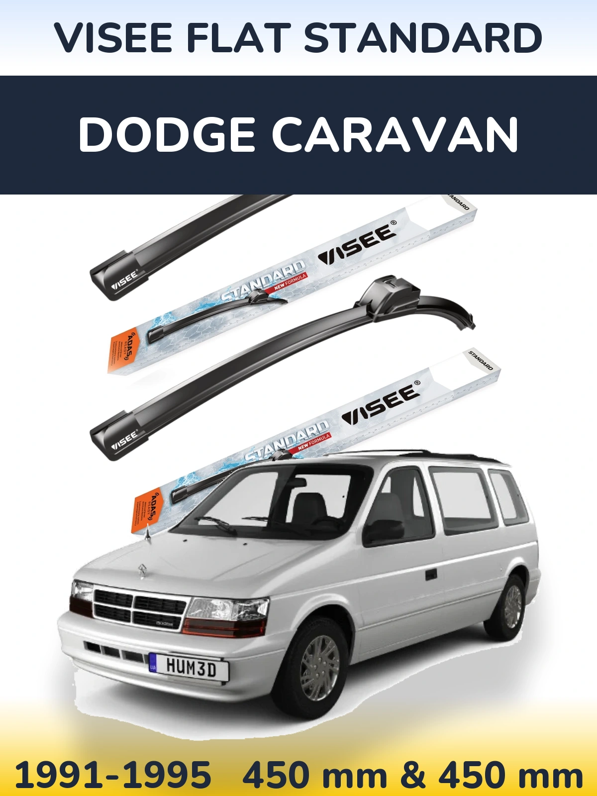 Front wiper blade set VISEE FLAT STANDARD 450 & 450 mm for Dodge Caravan 1991-1995