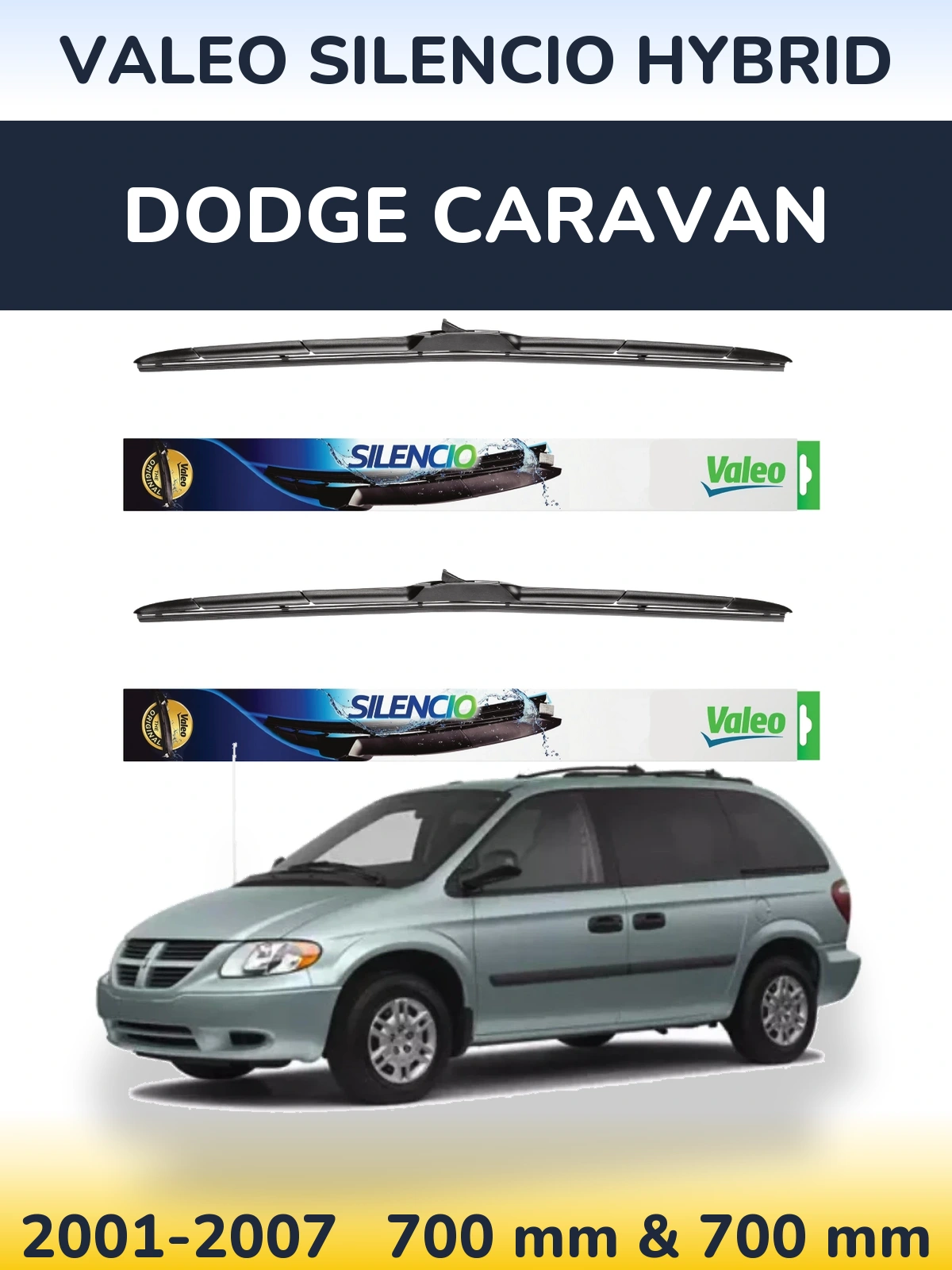 Komplet przednich wycieraczek Valeo Silencio Hybrid 700 & 700 mm do Dodge Caravan 2001-2007