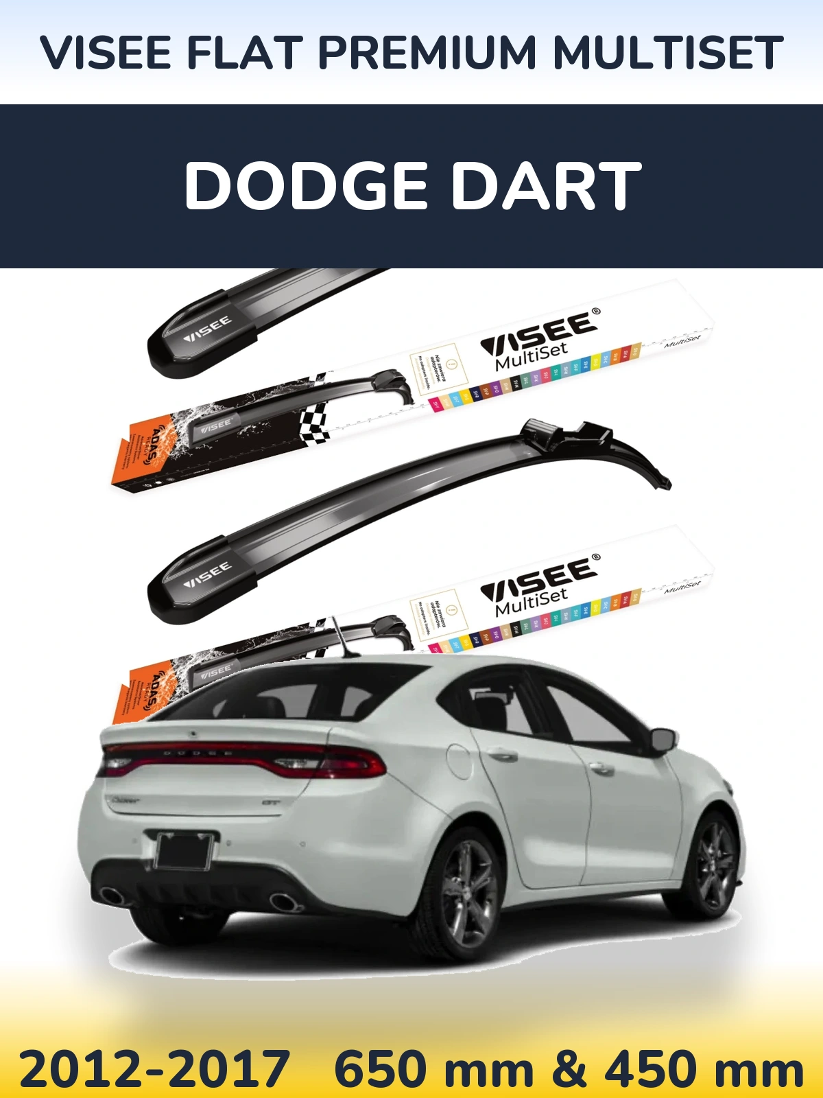 Front wiper blade set VISEE FLAT PREMIUM MultiSet 650 & 450 mm for Dodge Dart 2012-2017