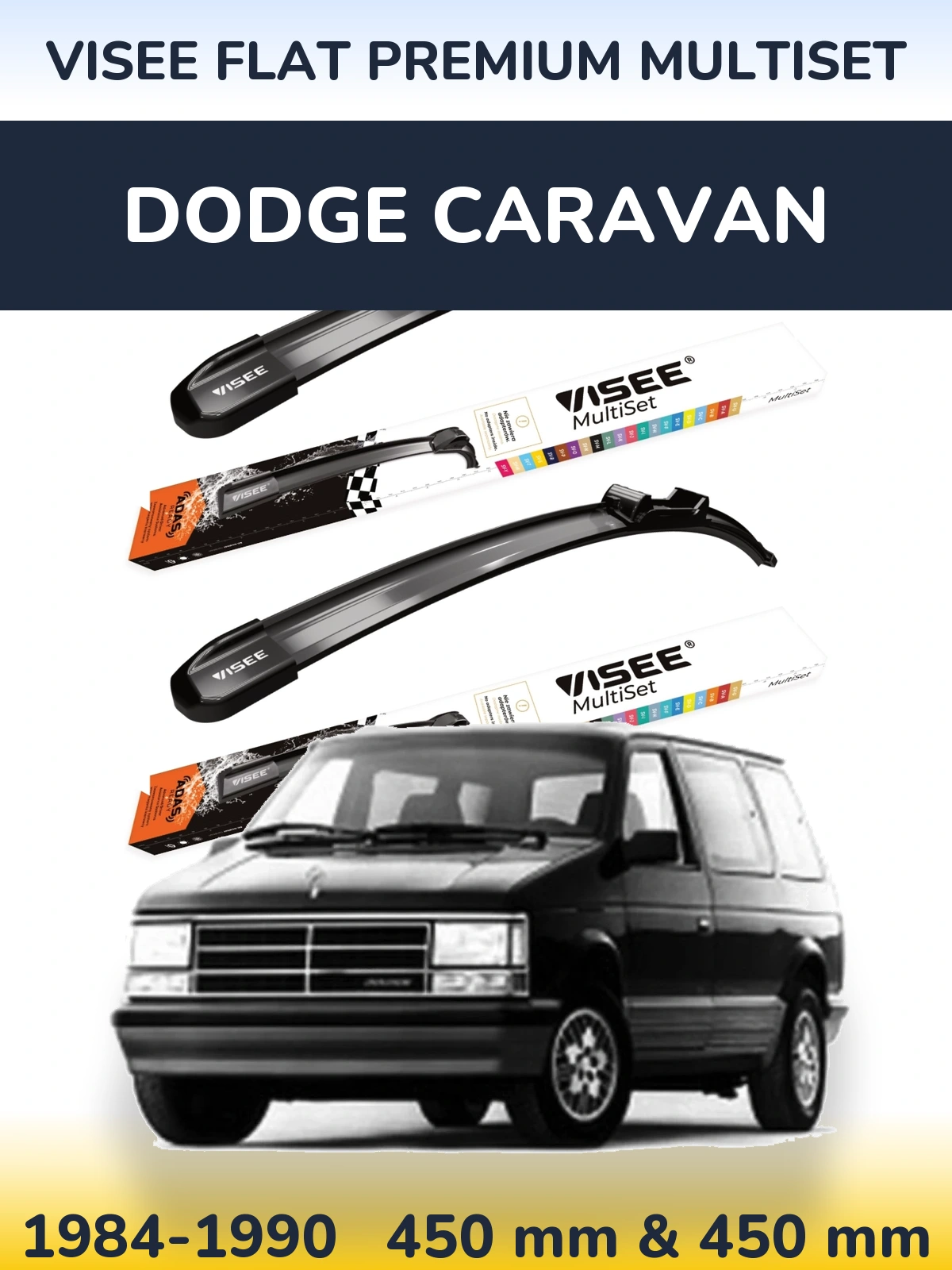 Front wiper blade set VISEE FLAT PREMIUM MultiSet 450 & 450 mm for Dodge Caravan 1984-1990