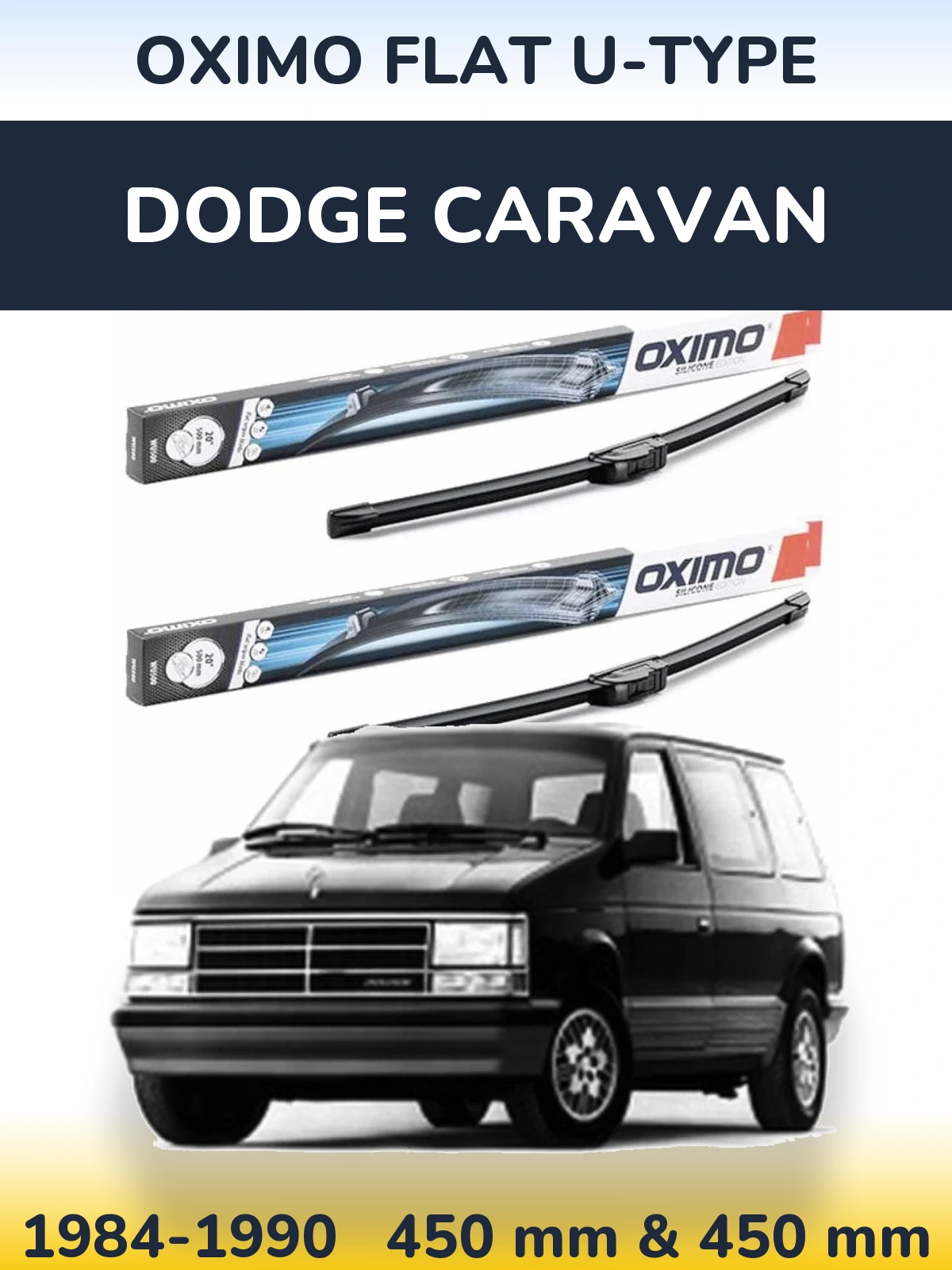 Комплект передних дворников Oximo Flat U-type 450 & 450 мм для Dodge Caravan 1984-1990