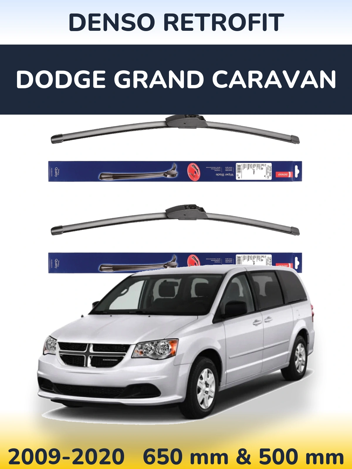 Комплект передних дворников Denso Retrofit 650 & 500 мм для Dodge Grand Caravan 2009-2020