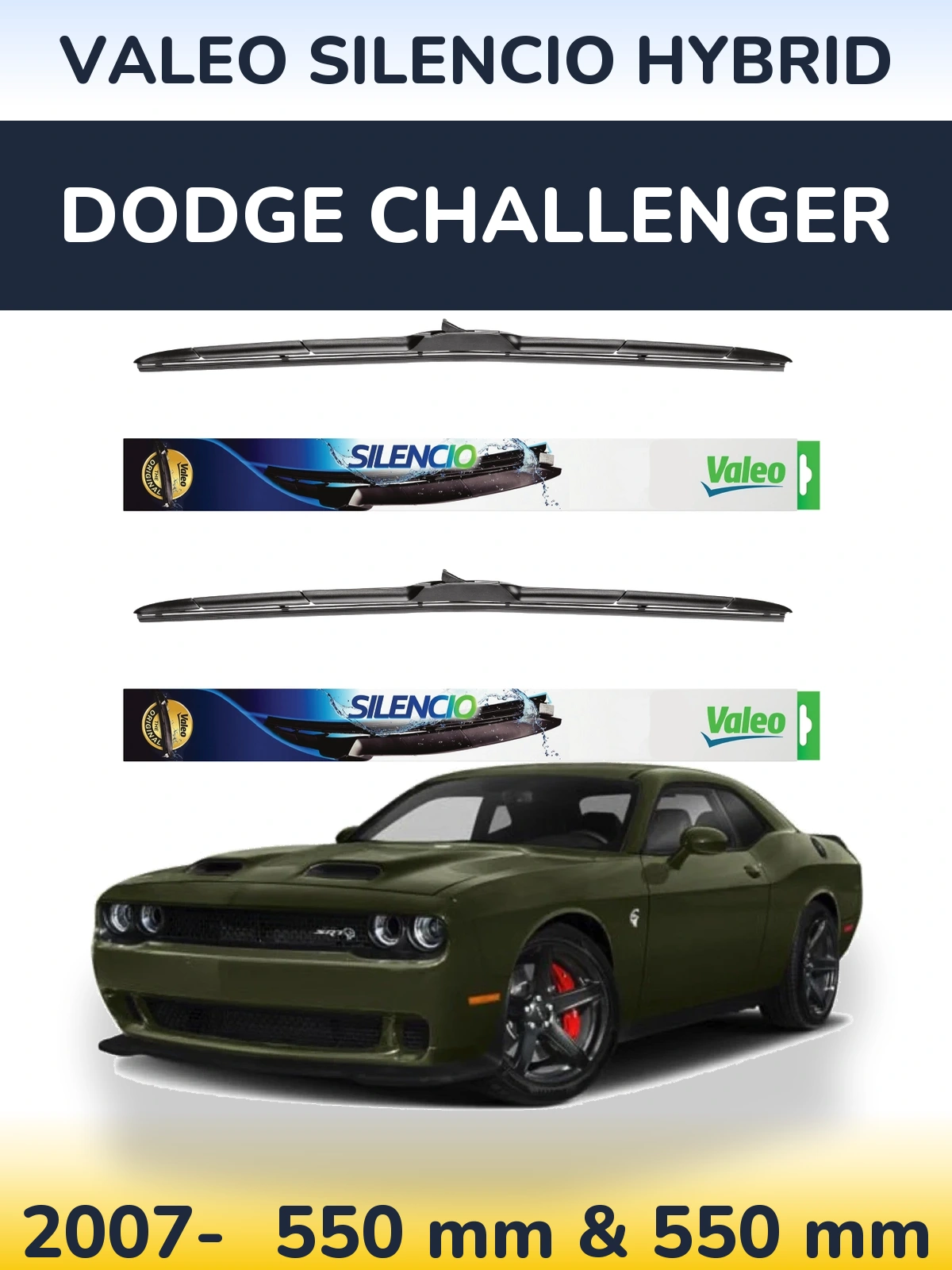 Комплект передних дворников Valeo Silencio Hybrid 550 & 550 мм для Dodge Challenger 2007-2026