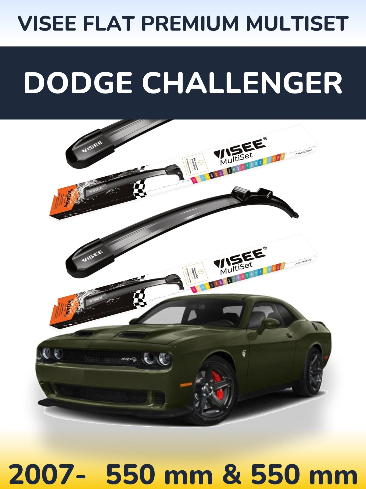 Komplet przednich wycieraczek VISEE FLAT PREMIUM MultiSet 550 & 550 mm do Dodge Challenger 2007-2026
