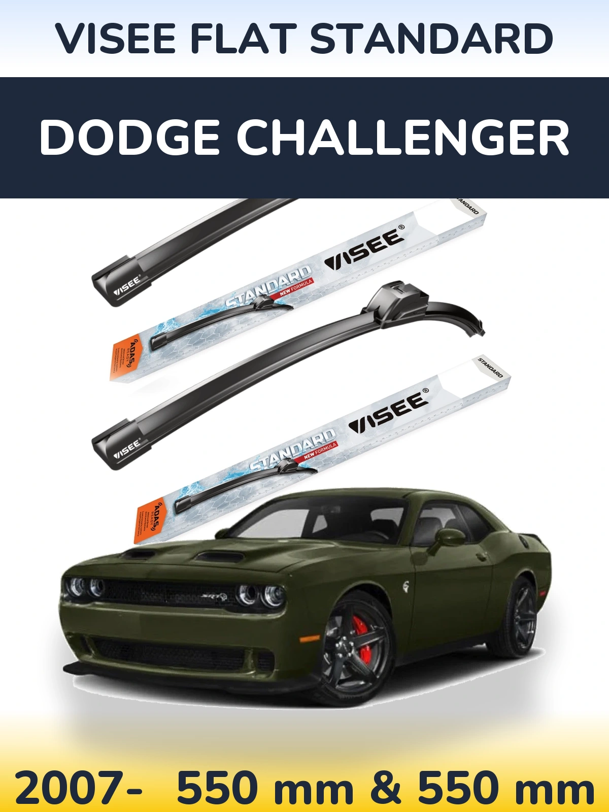 Комплект передних дворников VISEE FLAT STANDARD 550 & 550 мм для Dodge Challenger 2007-2026