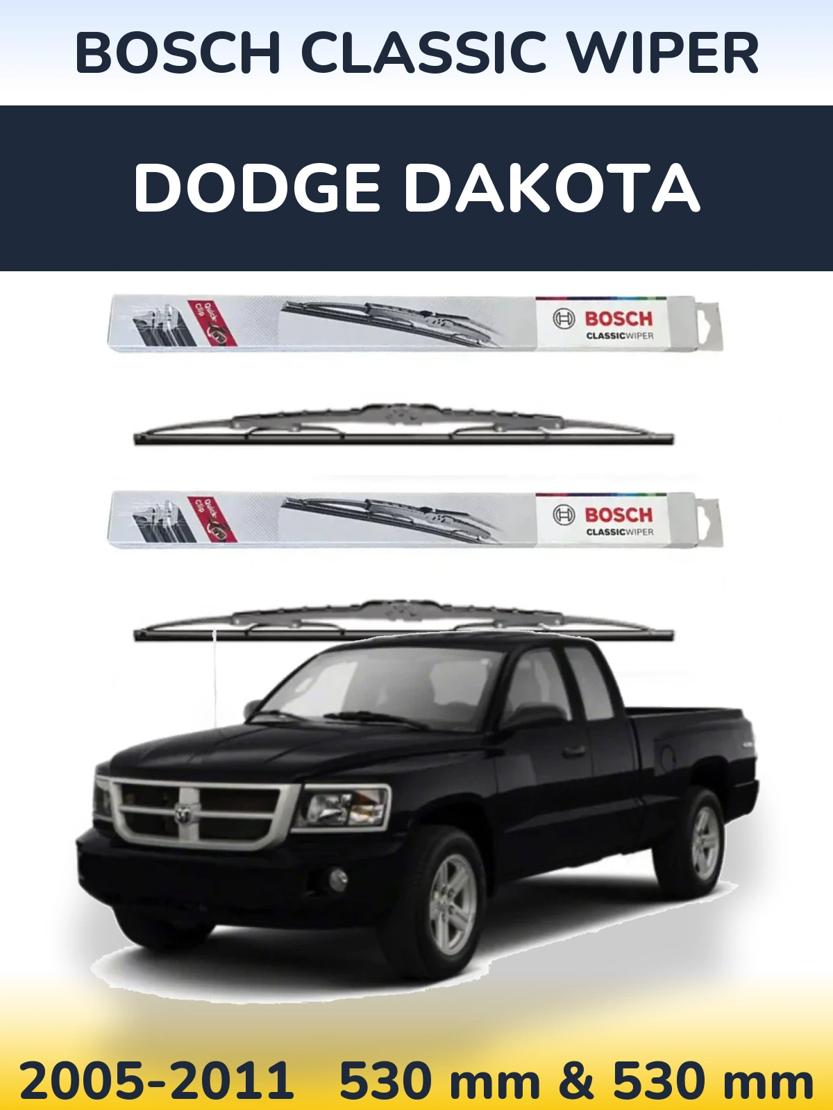 Komplet przednich wycieraczek BOSCH Classic Wiper 530 & 530 mm do Dodge Dakota 2005-2011