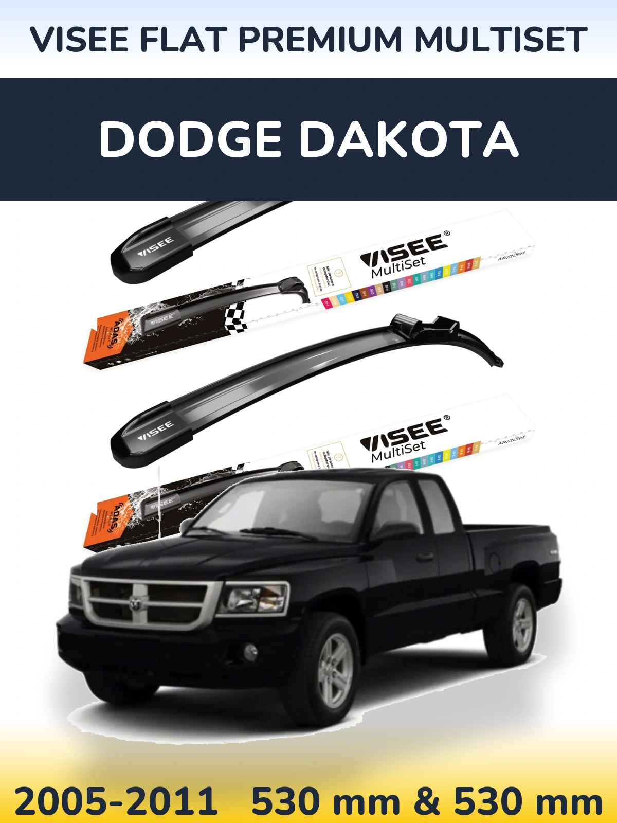 Komplet przednich wycieraczek VISEE FLAT PREMIUM MultiSet 530 & 530 mm do Dodge Dakota 2005-2011