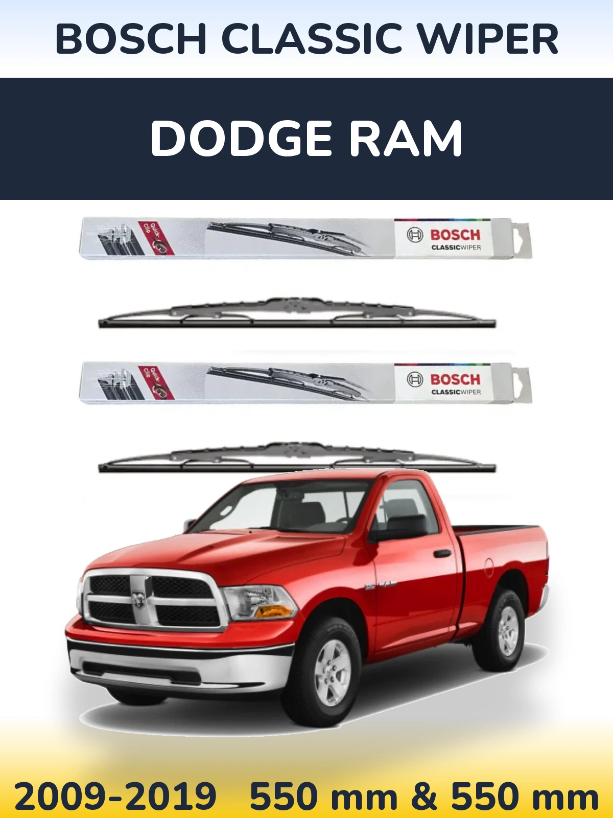 Komplet przednich wycieraczek BOSCH Classic Wiper 550 & 550 mm do Dodge RAM 2009-2019