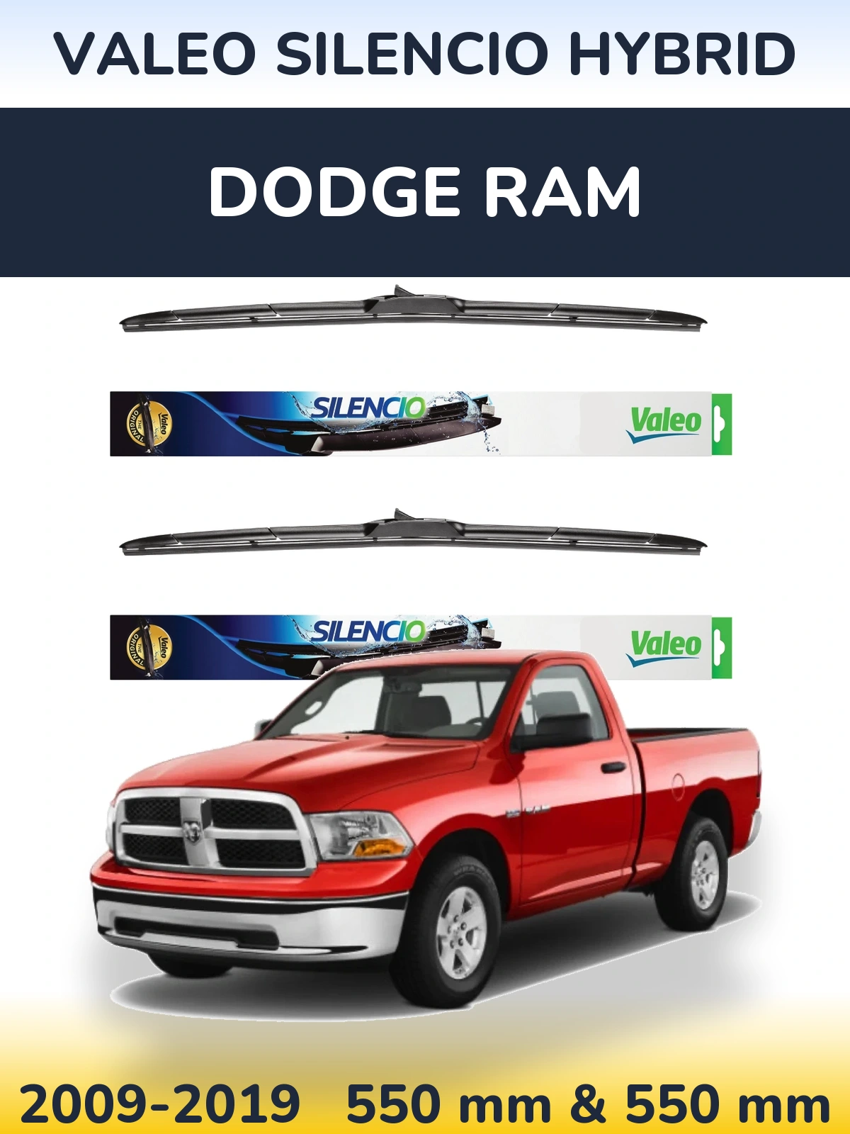 Komplet przednich wycieraczek Valeo Silencio Hybrid 550 & 550 mm do Dodge RAM 2009-2019