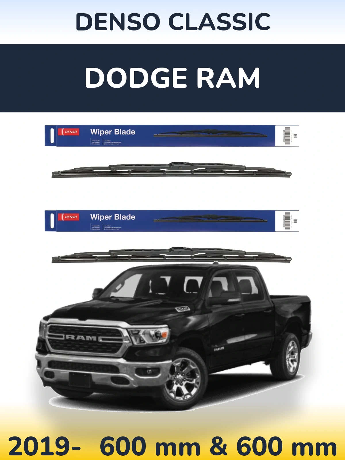 Комплект передних дворников Denso Classic 600 & 600 мм для Dodge RAM 2019-2026