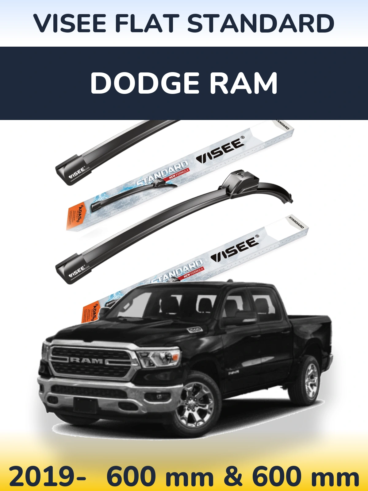 Front wiper blade set VISEE FLAT STANDARD 600 & 600 mm for Dodge RAM 2019-2026
