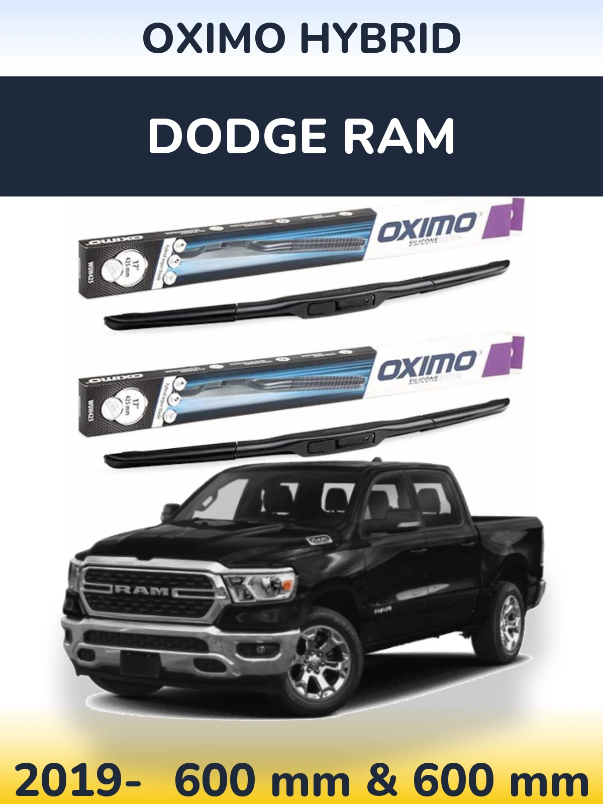 Komplet przednich wycieraczek Oximo Hybrid 600 & 600 mm do Dodge RAM 2019-2026