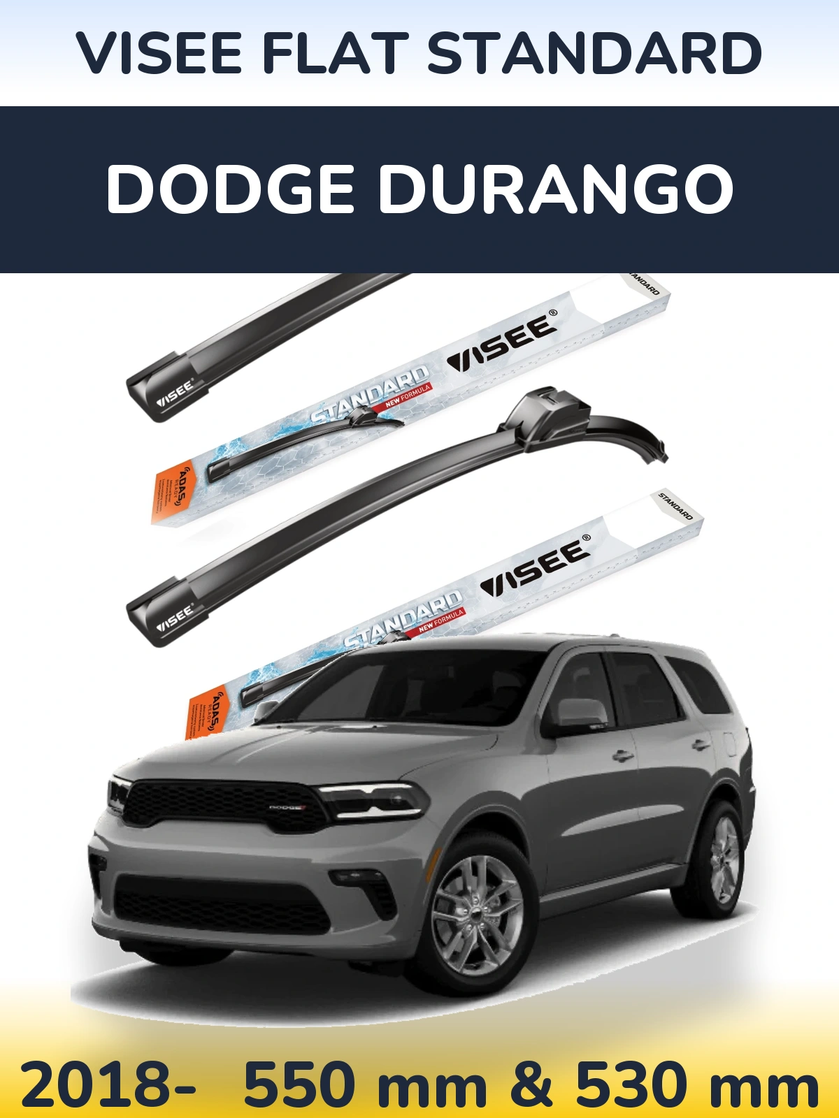 Komplet przednich wycieraczek VISEE FLAT STANDARD 550 & 530 mm do Dodge Durango 2018-2026