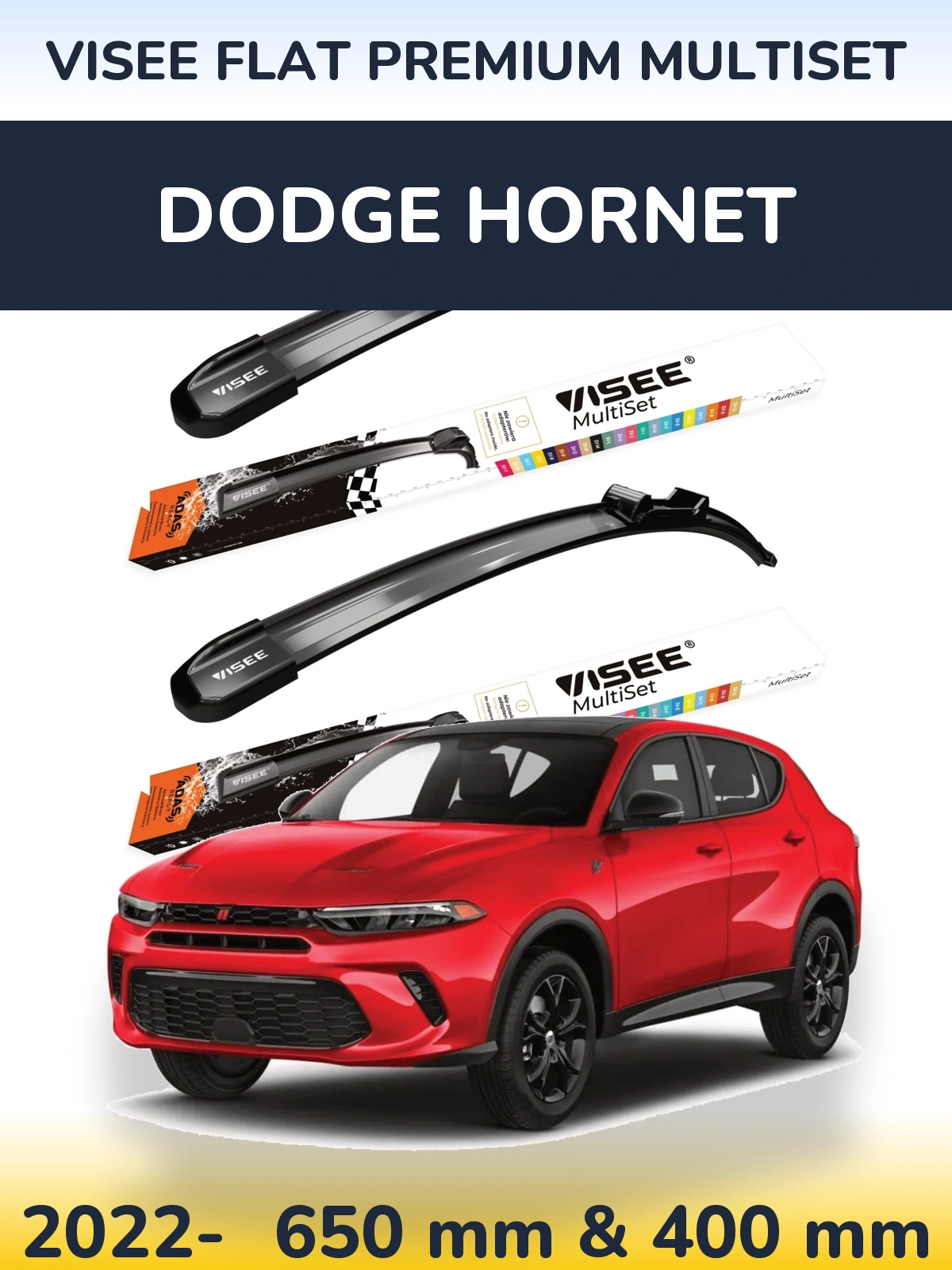Комплект передних дворников VISEE FLAT PREMIUM MultiSet 650 & 400 мм для Dodge Hornet 2022-2026