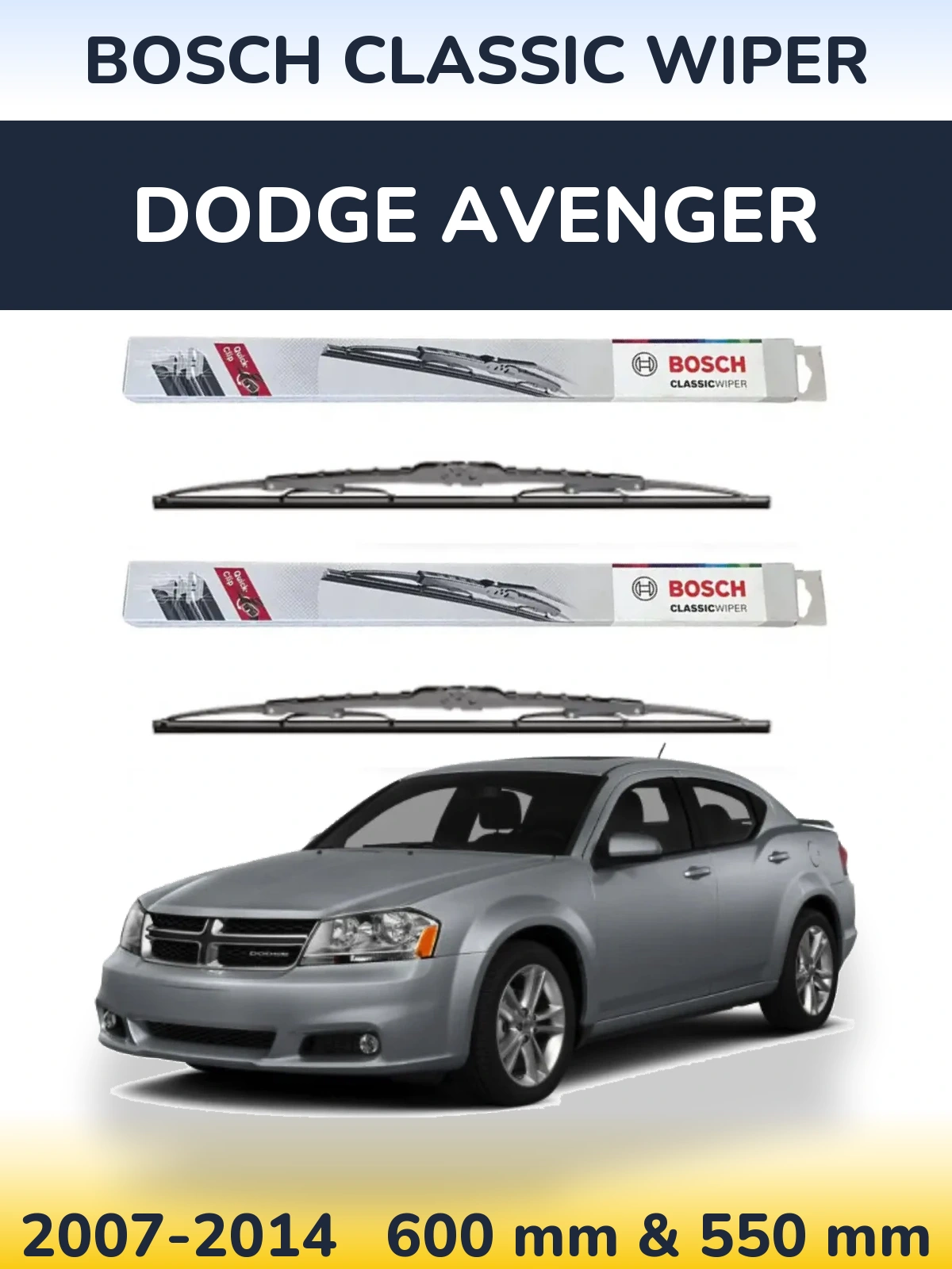 Комплект передних дворников BOSCH Classic Wiper 600 & 550 мм для Dodge Avenger 2007-2014
