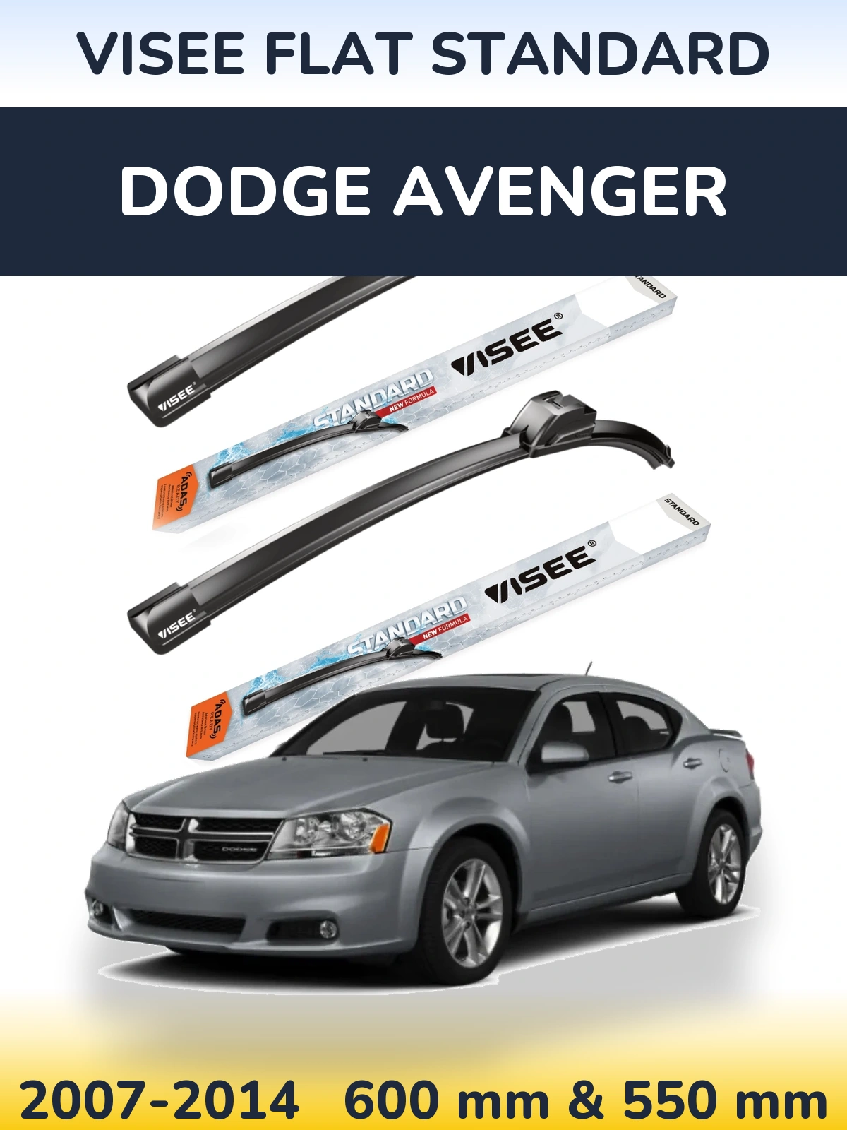 Комплект передних дворников VISEE FLAT STANDARD 600 & 550 мм для Dodge Avenger 2007-2014