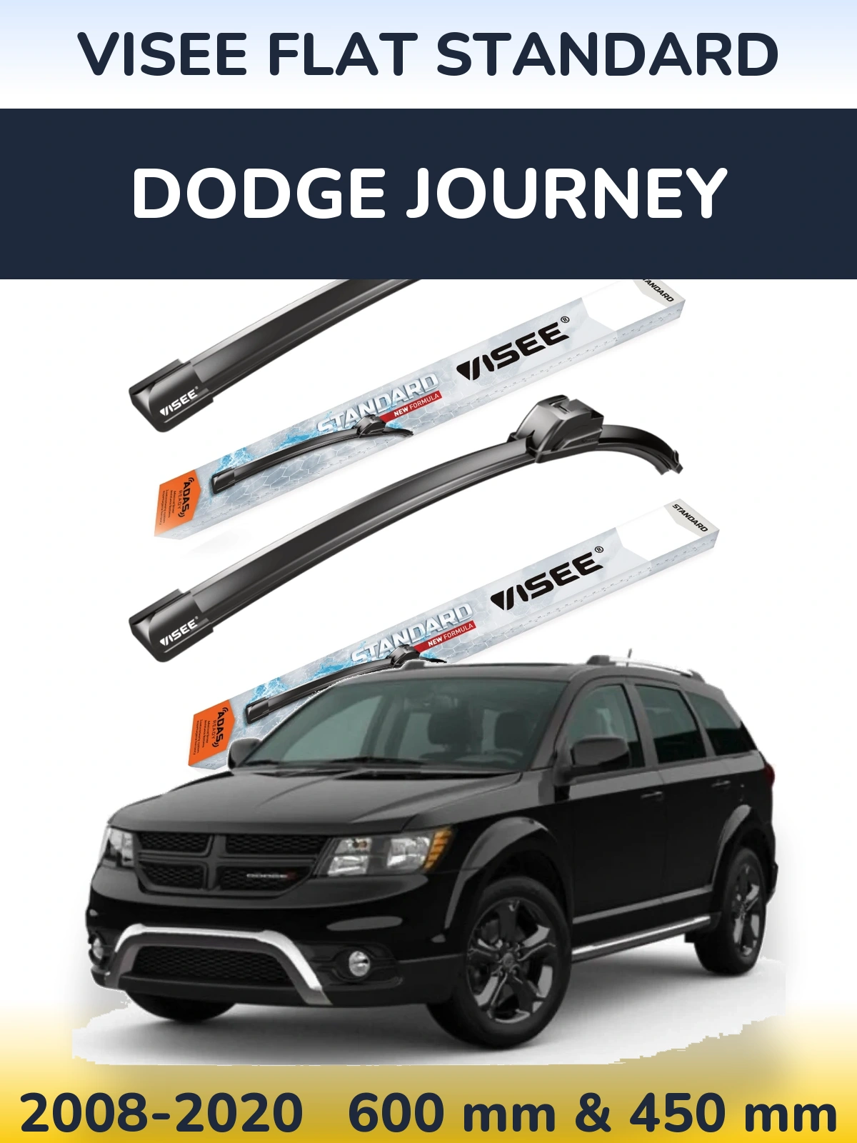 Комплект передніх щіток VISEE FLAT STANDARD 600 & 450 мм для Dodge Journey 2008-2020
