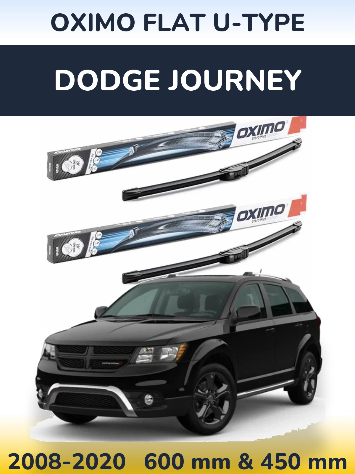 Komplet przednich wycieraczek Oximo Flat U-type 600 & 450 mm do Dodge Journey 2008-2020