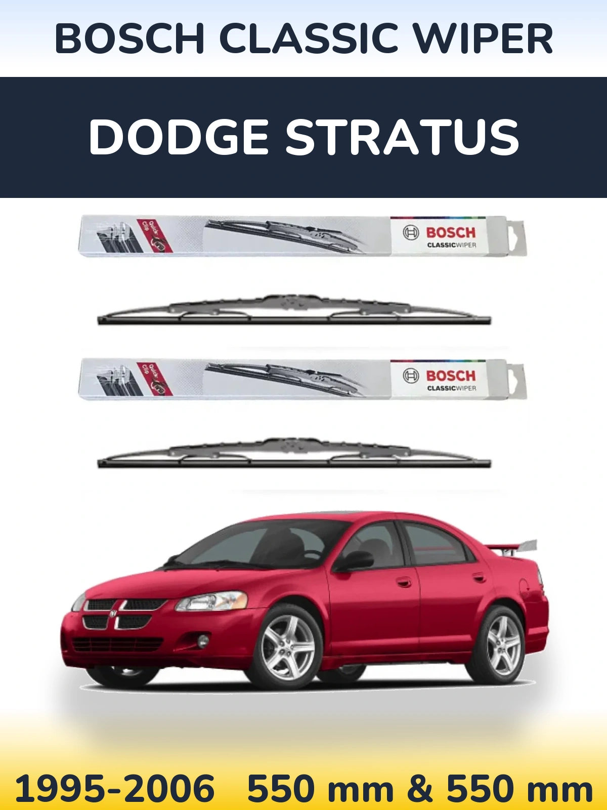 Front wiper blade set BOSCH Classic Wiper 550 & 550 mm for Dodge Stratus 1995-2006