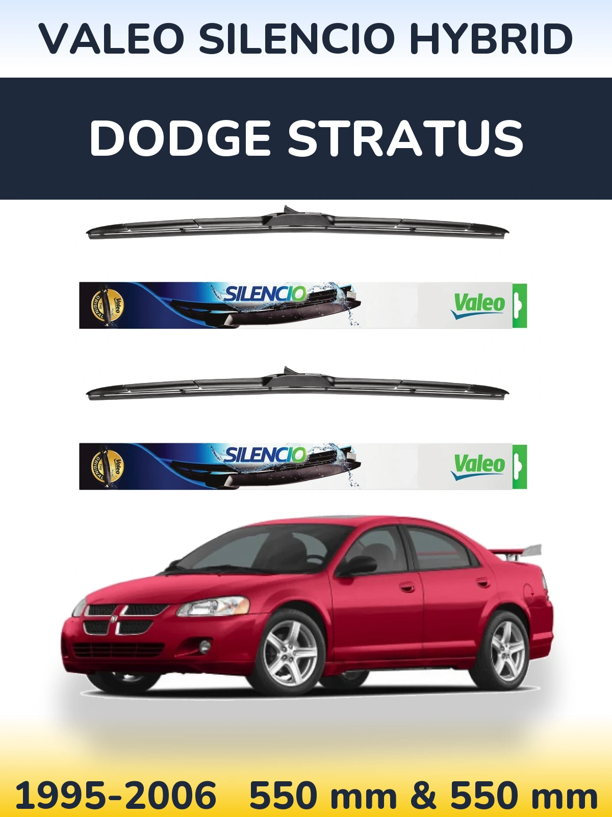 Komplet przednich wycieraczek Valeo Silencio Hybrid 550 & 550 mm do Dodge Stratus 1995-2006