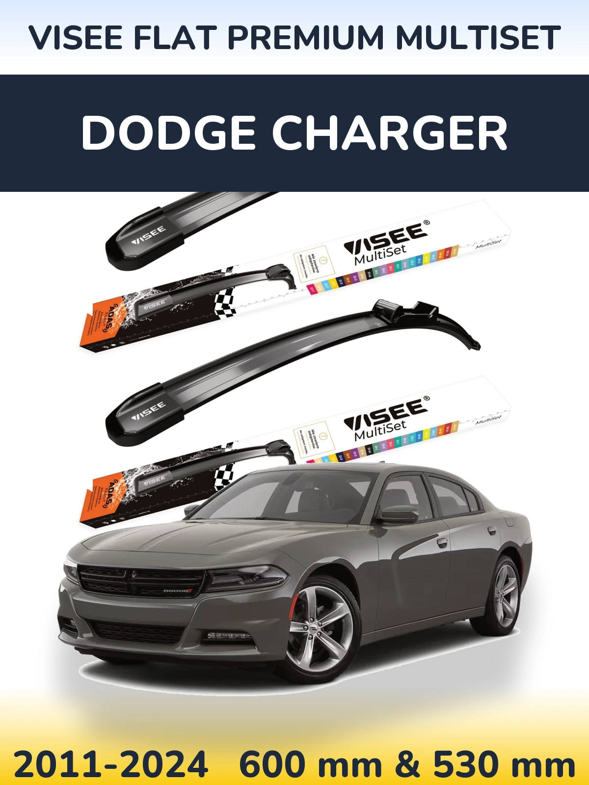 Komplet przednich wycieraczek VISEE FLAT PREMIUM MultiSet 600 & 530 mm do Dodge Charger 2011-2024