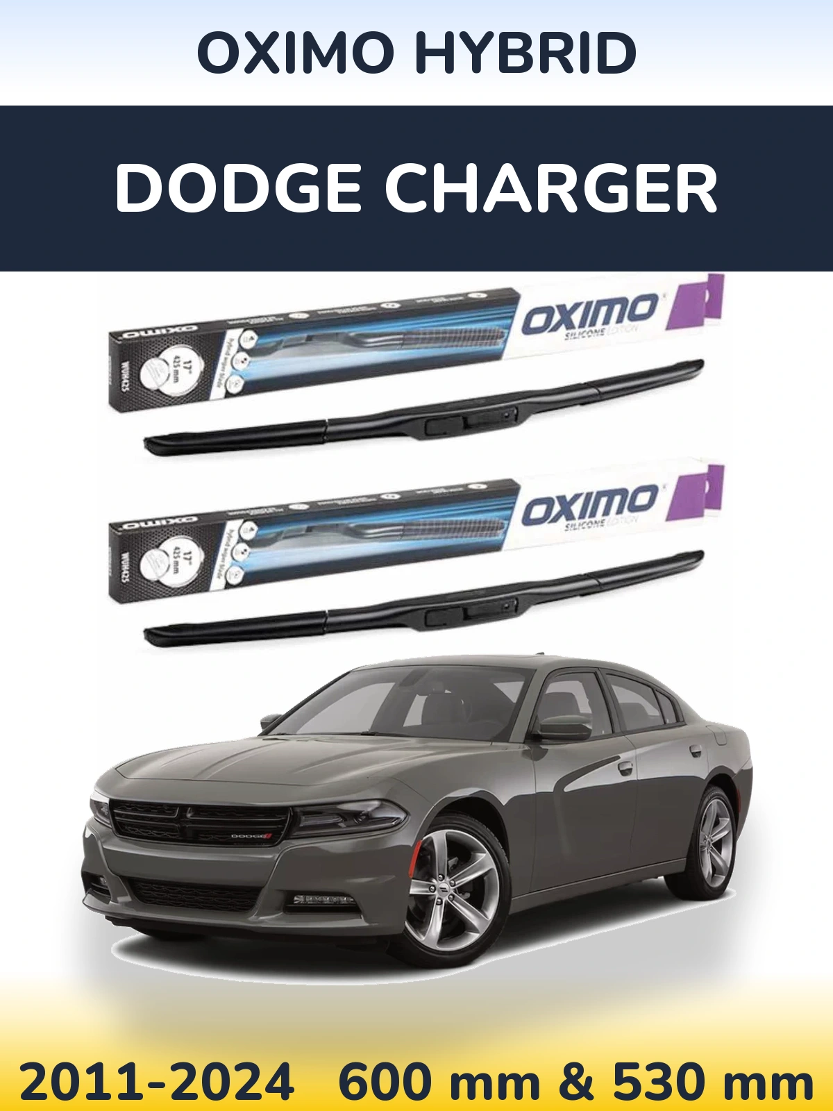 Komplet przednich wycieraczek Oximo Hybrid 600 & 530 mm do Dodge Charger 2011-2024