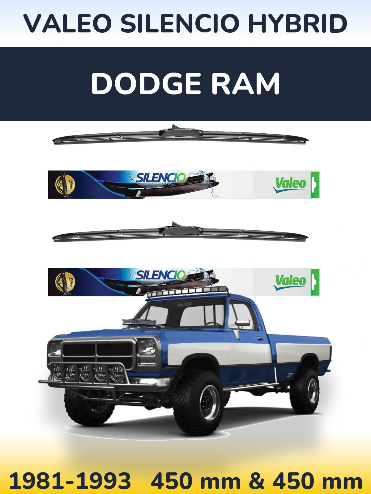Комплект передних дворников Valeo Silencio Hybrid 450 & 450 мм для Dodge RAM 1981-1993