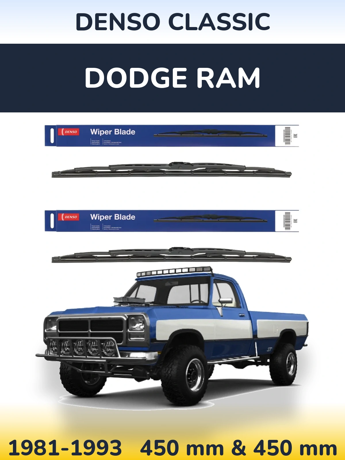 Komplet przednich wycieraczek Denso Classic 450 & 450 mm do Dodge RAM 1981-1993