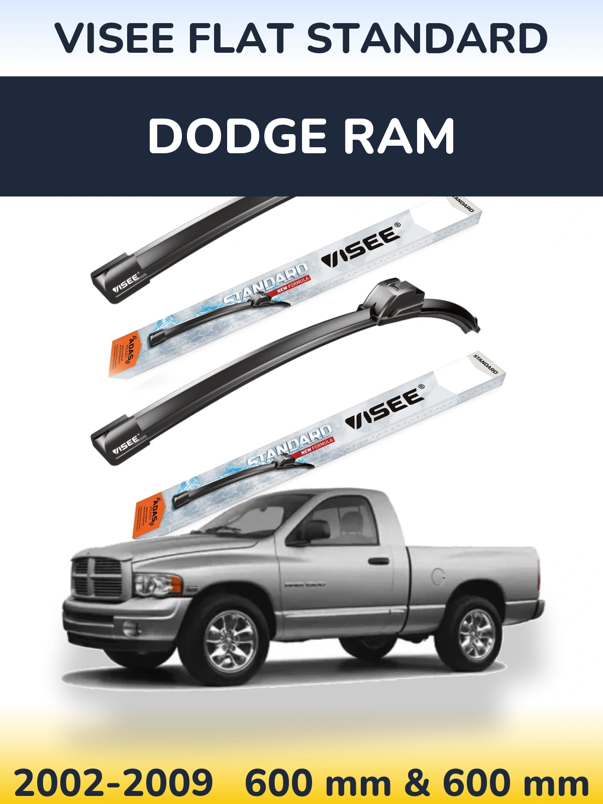 Комплект передних дворников VISEE FLAT STANDARD 600 & 600 мм для Dodge RAM 2002-2009