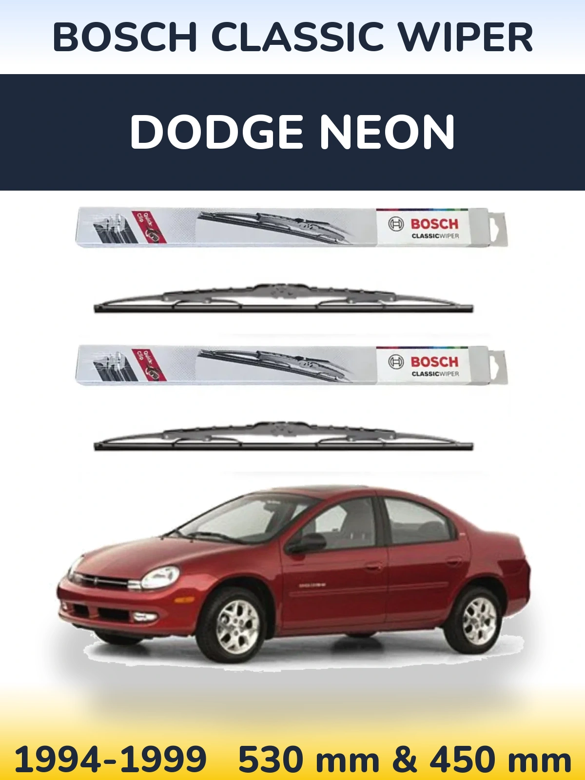 Komplet przednich wycieraczek BOSCH Classic Wiper 530 & 450 mm do Dodge Neon 1994-1999