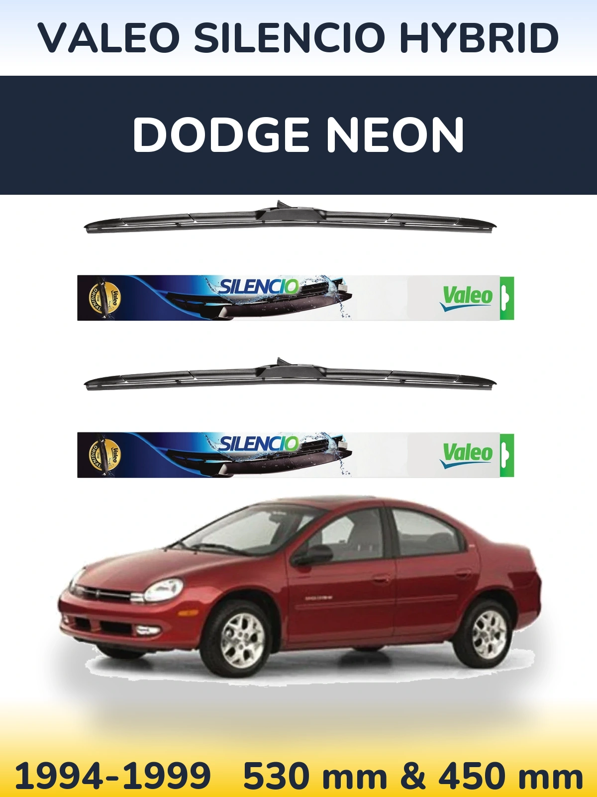 Komplet przednich wycieraczek Valeo Silencio Hybrid 530 & 450 mm do Dodge Neon 1994-1999
