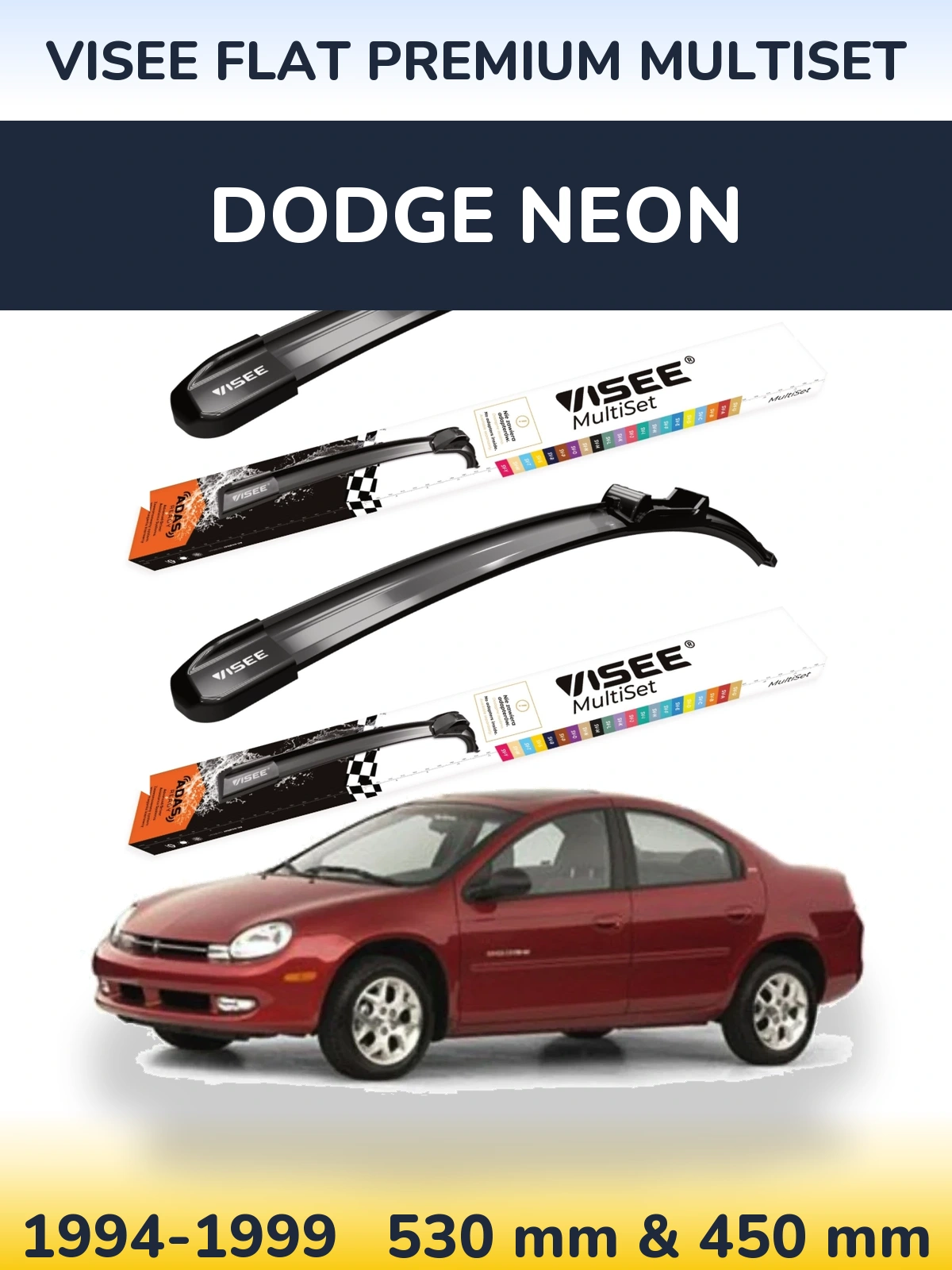 Komplet przednich wycieraczek VISEE FLAT PREMIUM MultiSet 530 & 450 mm do Dodge Neon 1994-1999
