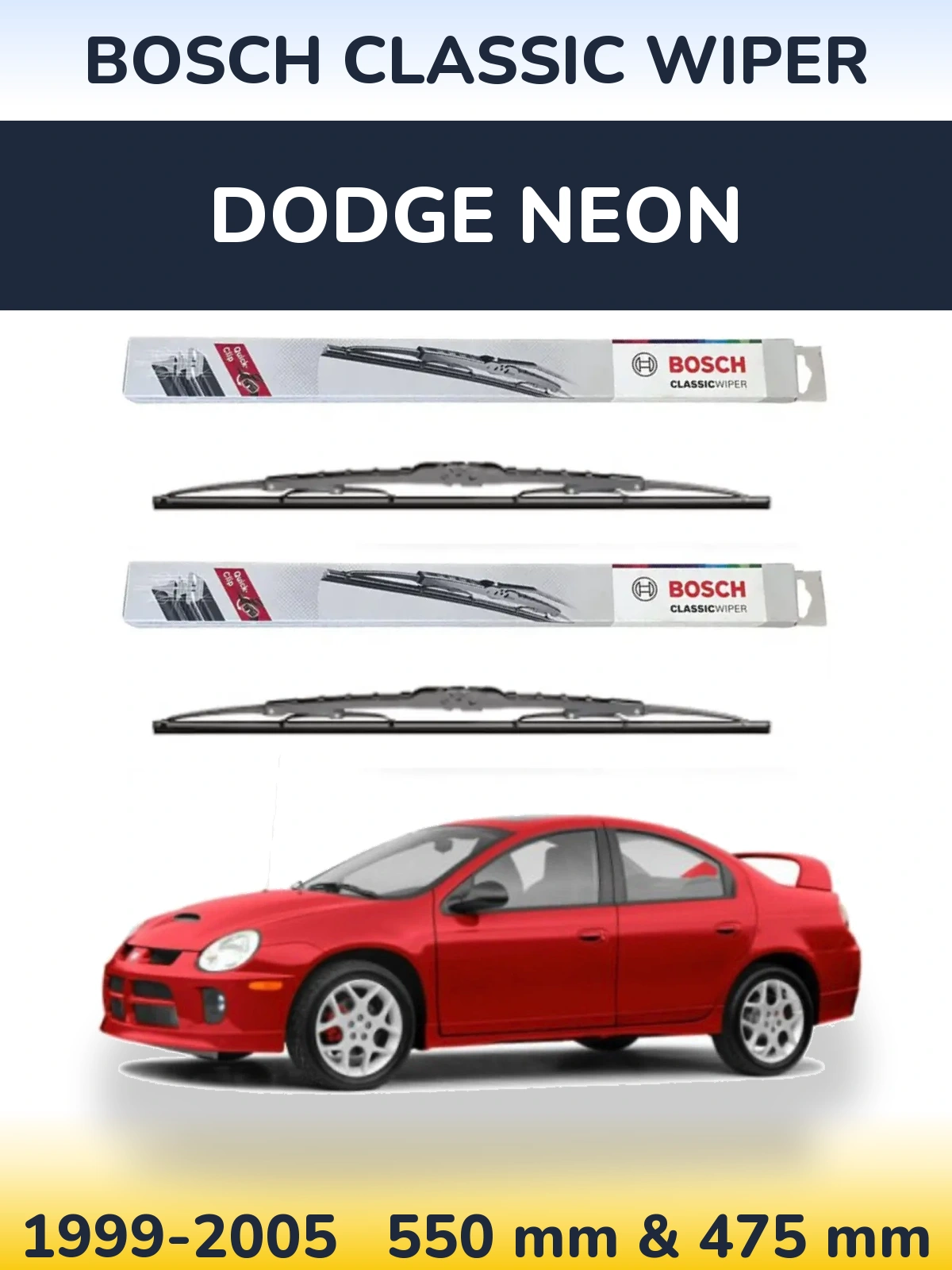 Komplet przednich wycieraczek BOSCH Classic Wiper 550 & 475 mm do Dodge Neon 1999-2005