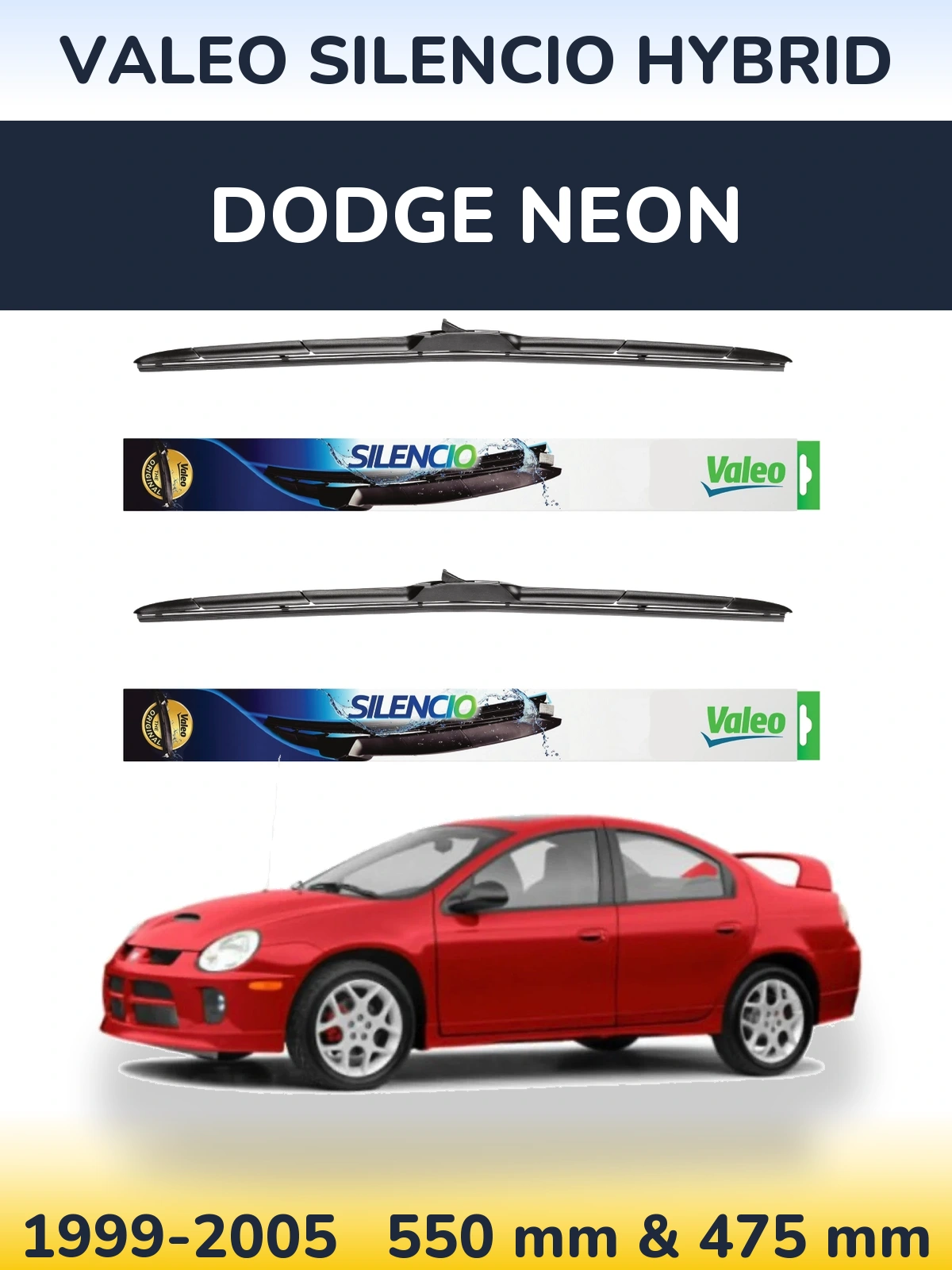 Komplet przednich wycieraczek Valeo Silencio Hybrid 550 & 475 mm do Dodge Neon 1999-2005