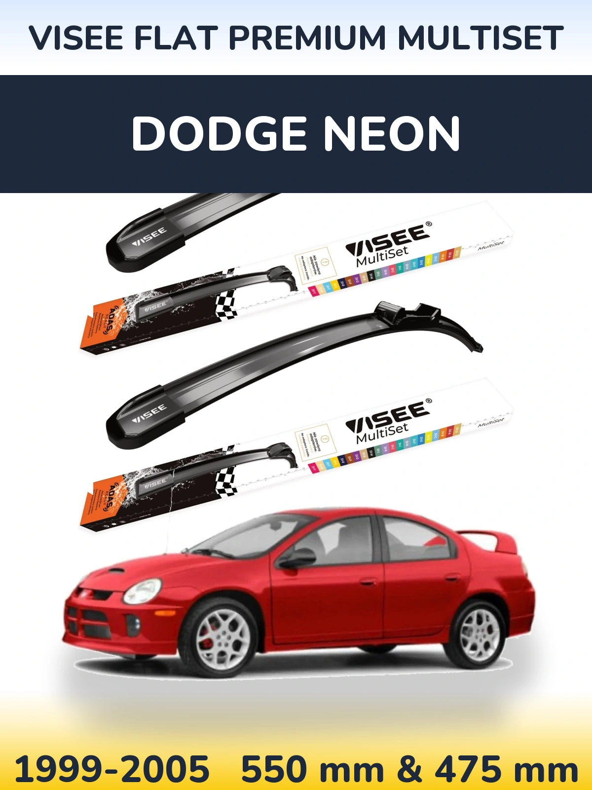 Комплект передних дворников VISEE FLAT PREMIUM MultiSet 550 & 475 мм для Dodge Neon 1999-2005