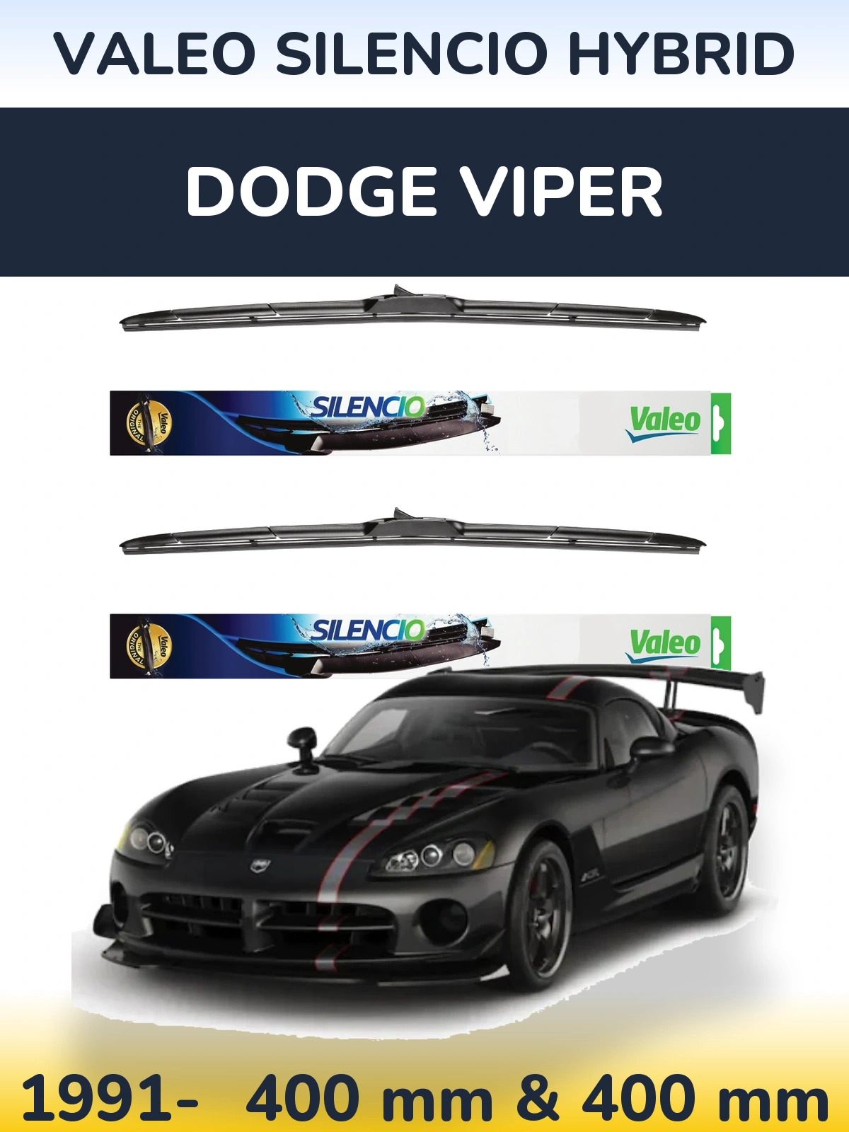 Комплект передних дворников Valeo Silencio Hybrid 400 & 400 мм для Dodge Viper 1991-2026