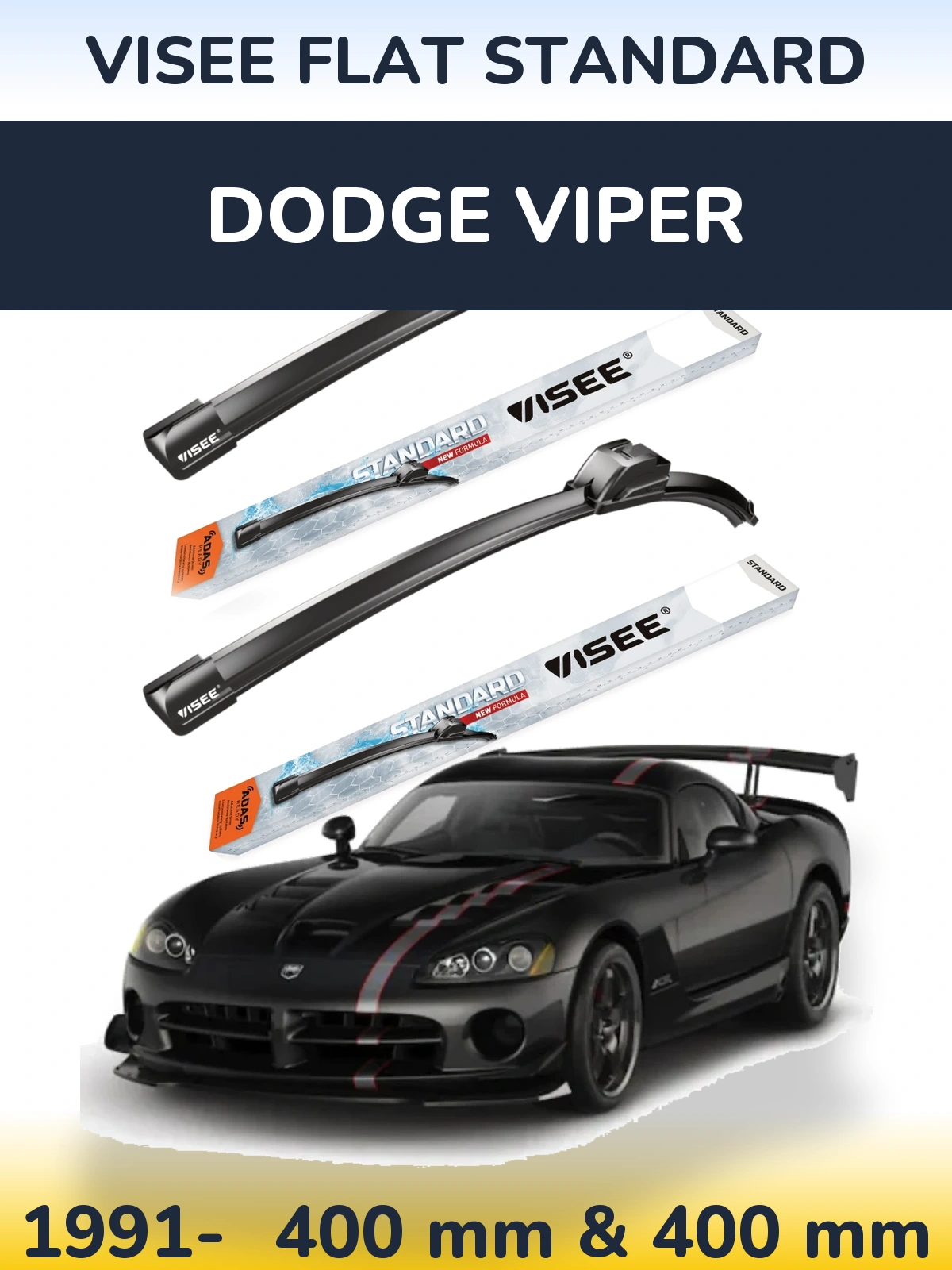 Комплект передних дворников VISEE FLAT STANDARD 400 & 400 мм для Dodge Viper 1991-2026