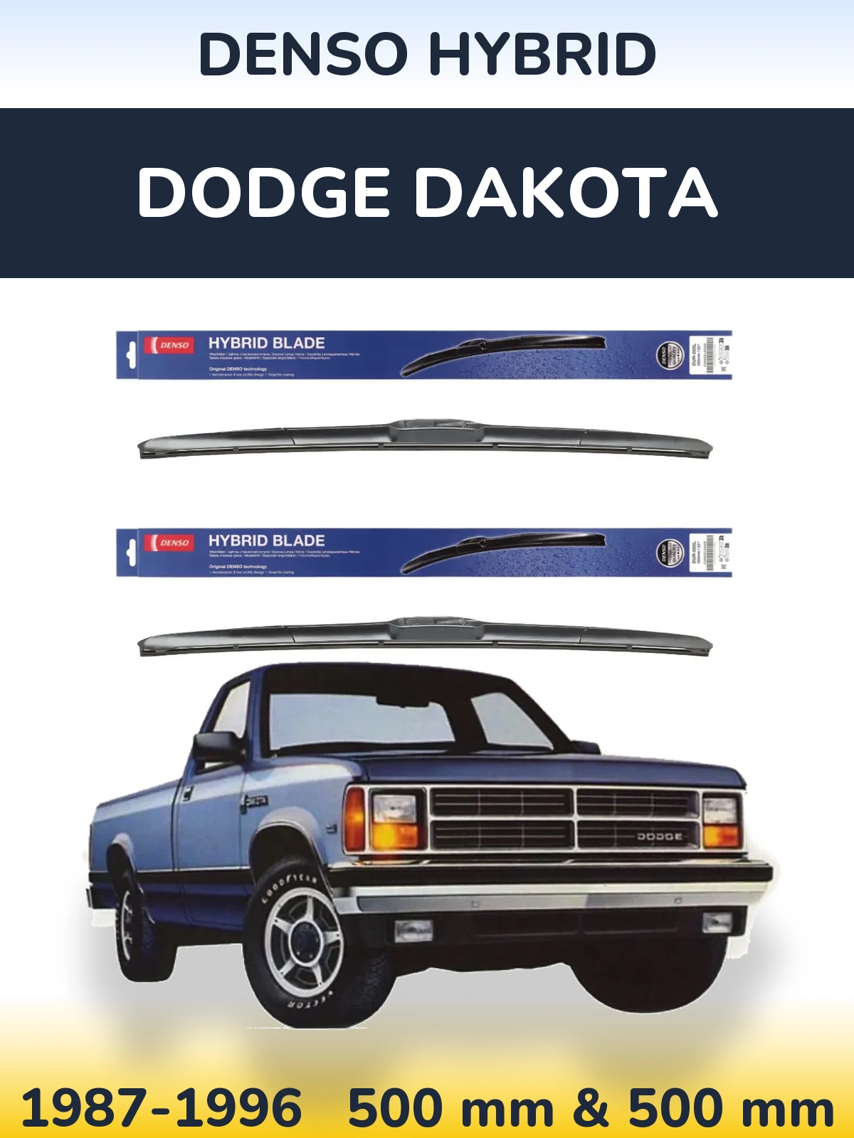 Komplet przednich wycieraczek Denso Hybrid 500 & 500 mm do Dodge Dakota 1987-1996