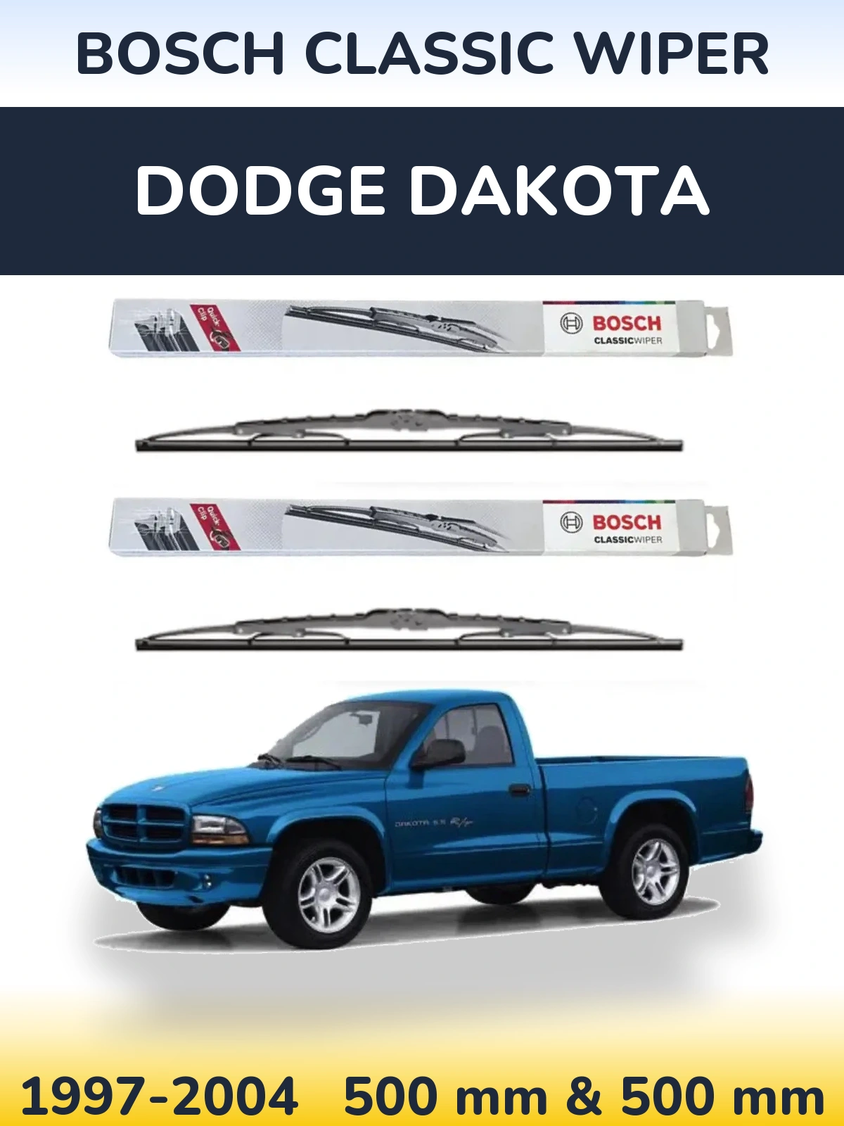 Komplet przednich wycieraczek BOSCH Classic Wiper 500 & 500 mm do Dodge Dakota 1997-2004