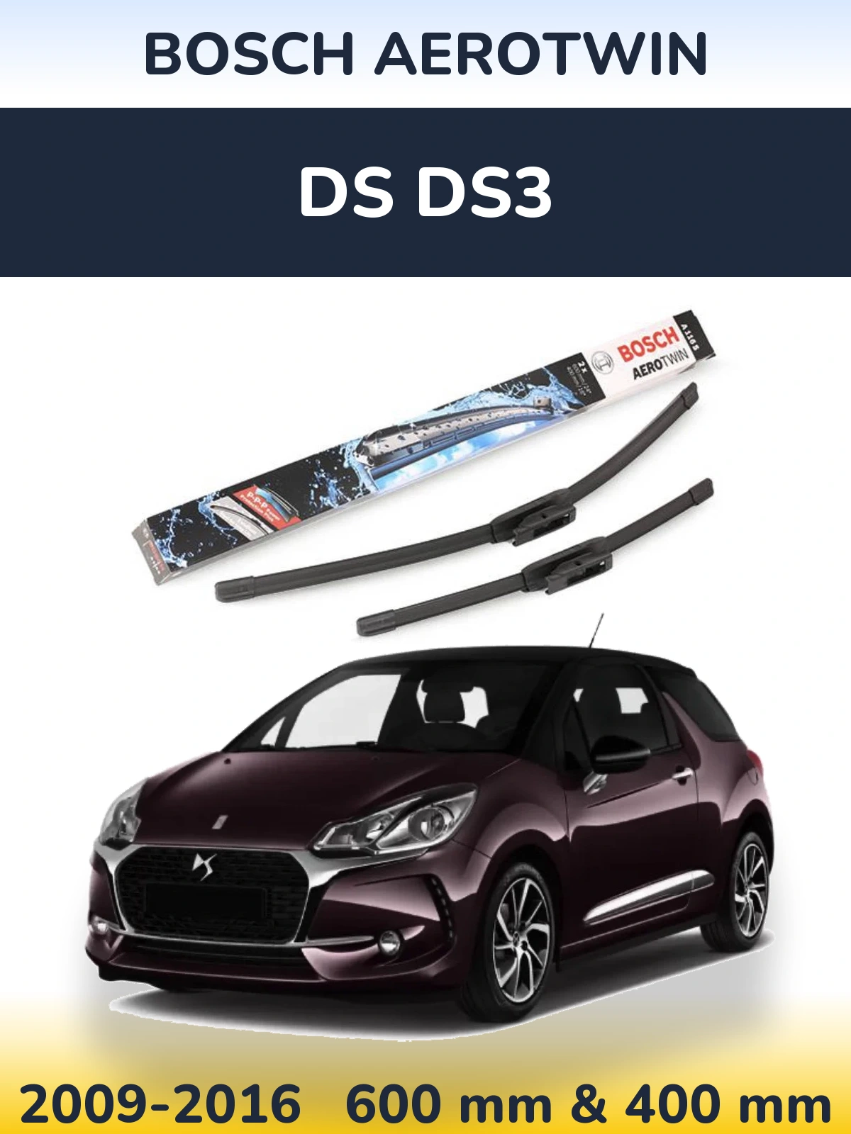 Комплект передних дворников BOSCH AeroTwin 600 & 400 мм для DS DS3 2009-2016