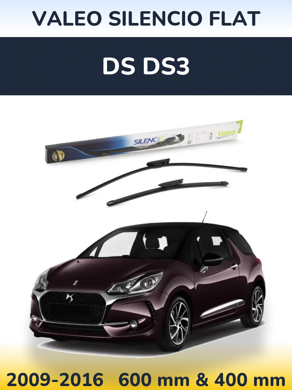 Komplet przednich wycieraczek Valeo Silencio Flat 600 & 400 mm do DS DS3 2009-2016
