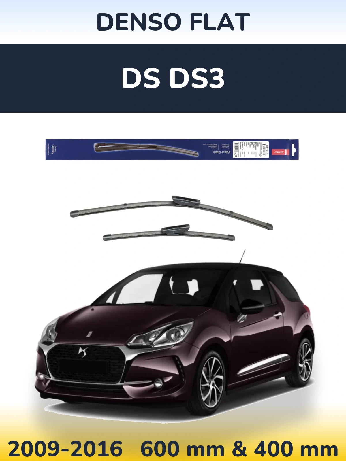 Komplet przednich wycieraczek Denso Flat 600 & 400 mm do DS DS3 2009-2016
